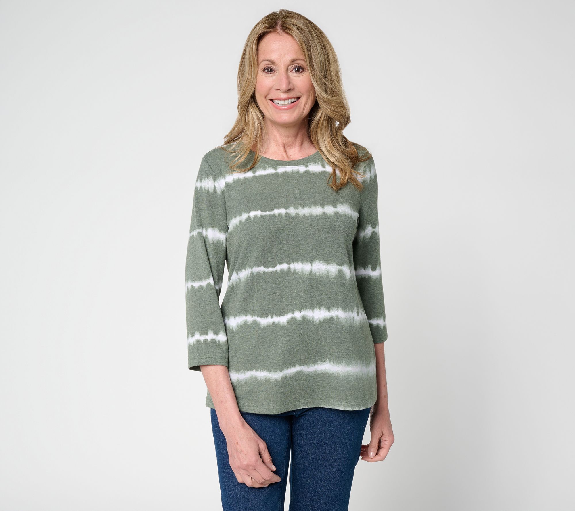 "As Is" Denim & Co. Reg So Soft Tie Dye Stripe Printed Top