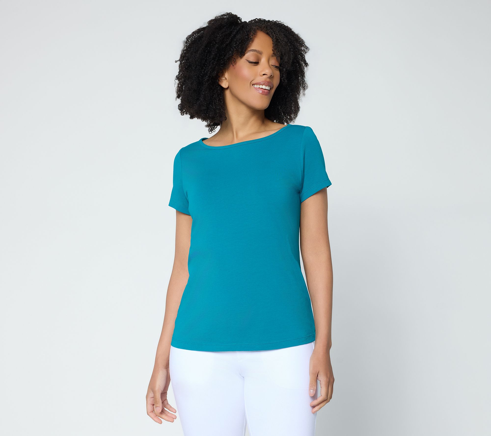 "As Is" Women with Control Washed Cotton Jersey Bow Back Top