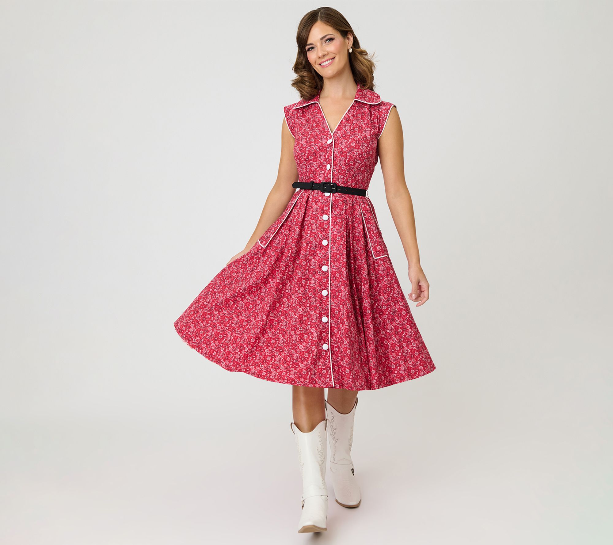 Unique Vintage Red Bandana Cotton Shirt Swing Dress