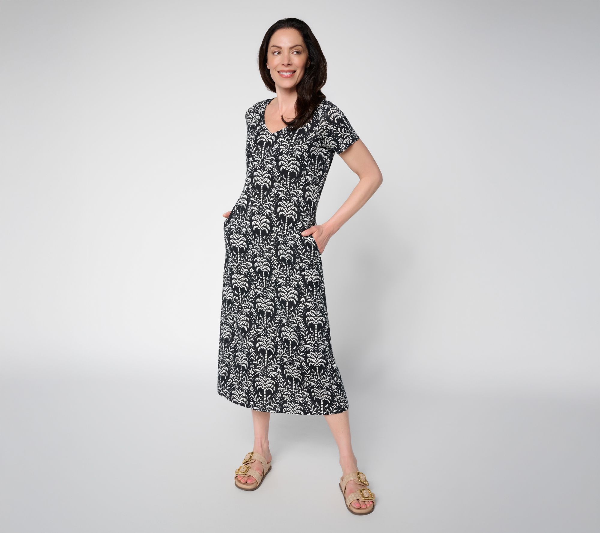 "As Is" Belle Beach by Kim Gravel Regular Slub Knit Palm Maxi Dress