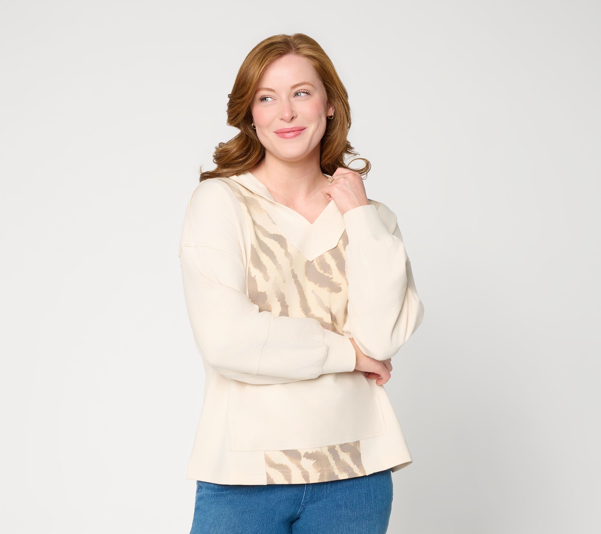 "As Is" LOGO Lounge by Lori Goldstein Long Sleeve Pieced Hoodie