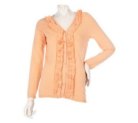 Motto Long Sleeve V-neck Cardigan with Ruffles - QVC.com
