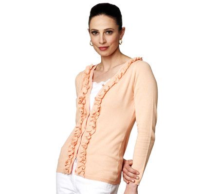 Motto Long Sleeve V-neck Cardigan with Ruffles - QVC.com