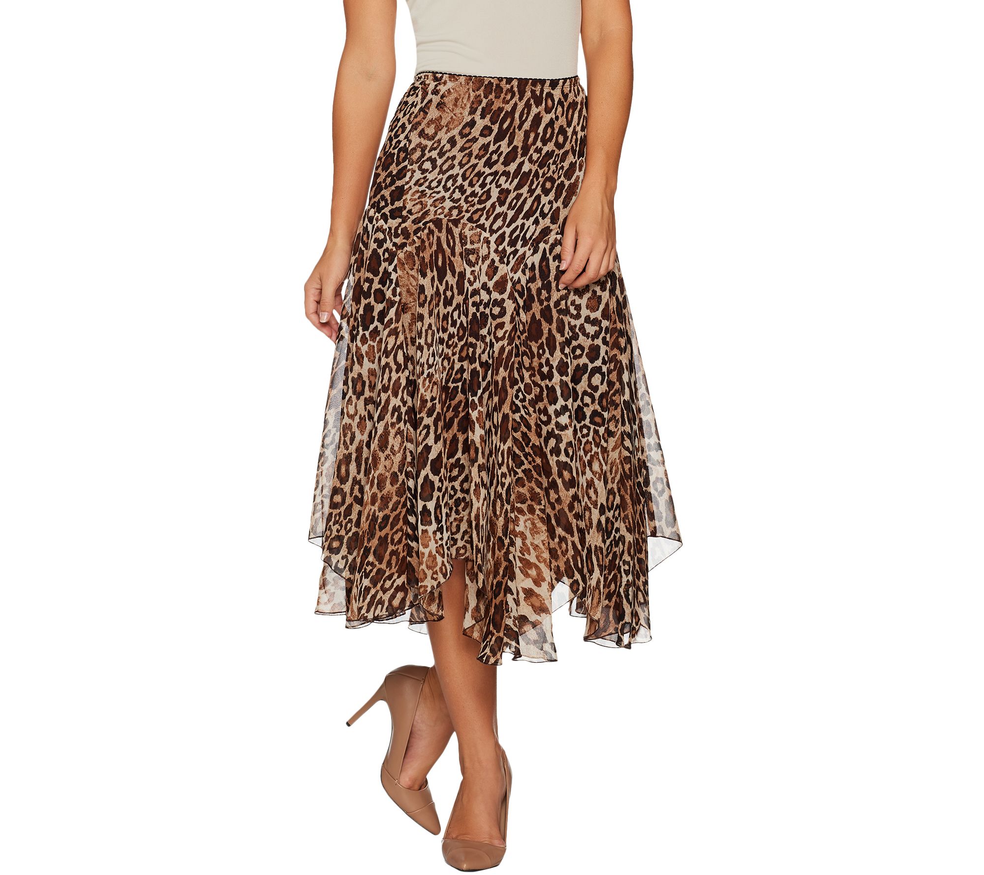 Susan Graver Printed Sheer Chiffon Fully Lined Skirt - A293637