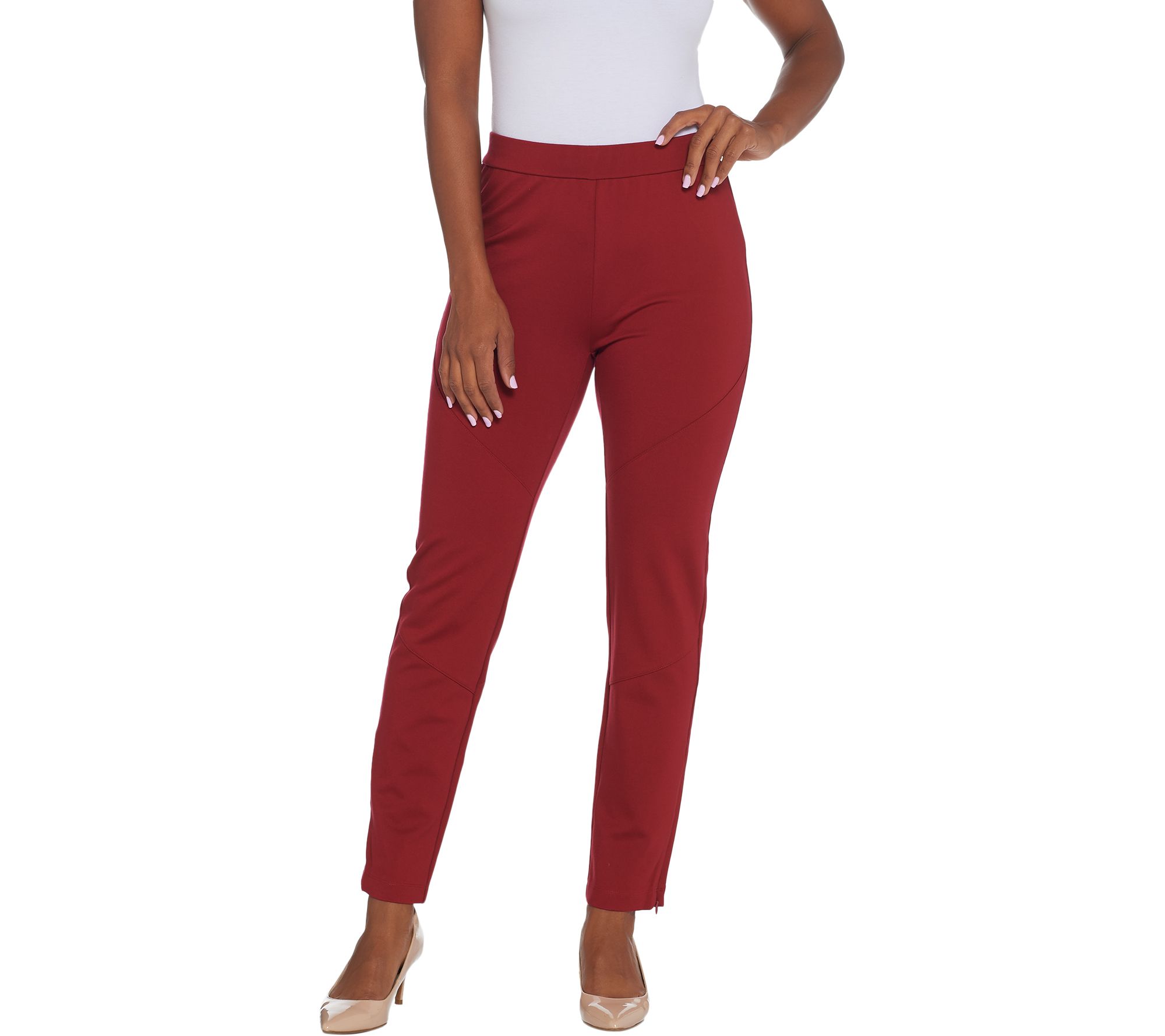 "As Is" Susan Graver Petite Ponte Knit PullOn Slim Leg Pants