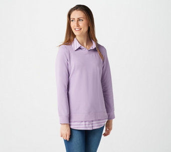 Denim & Co. French Terry Tunic w/ Striped Collar and Hem - A374637