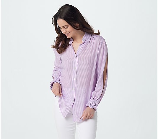 Attitudes by Renee Split Sleeve Button Front Woven Top