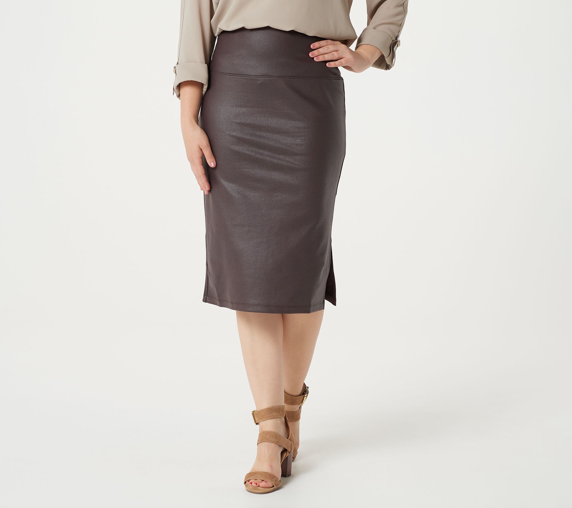Women with Control Regular Tummy Control Faux Leather Pencil Skirt ...