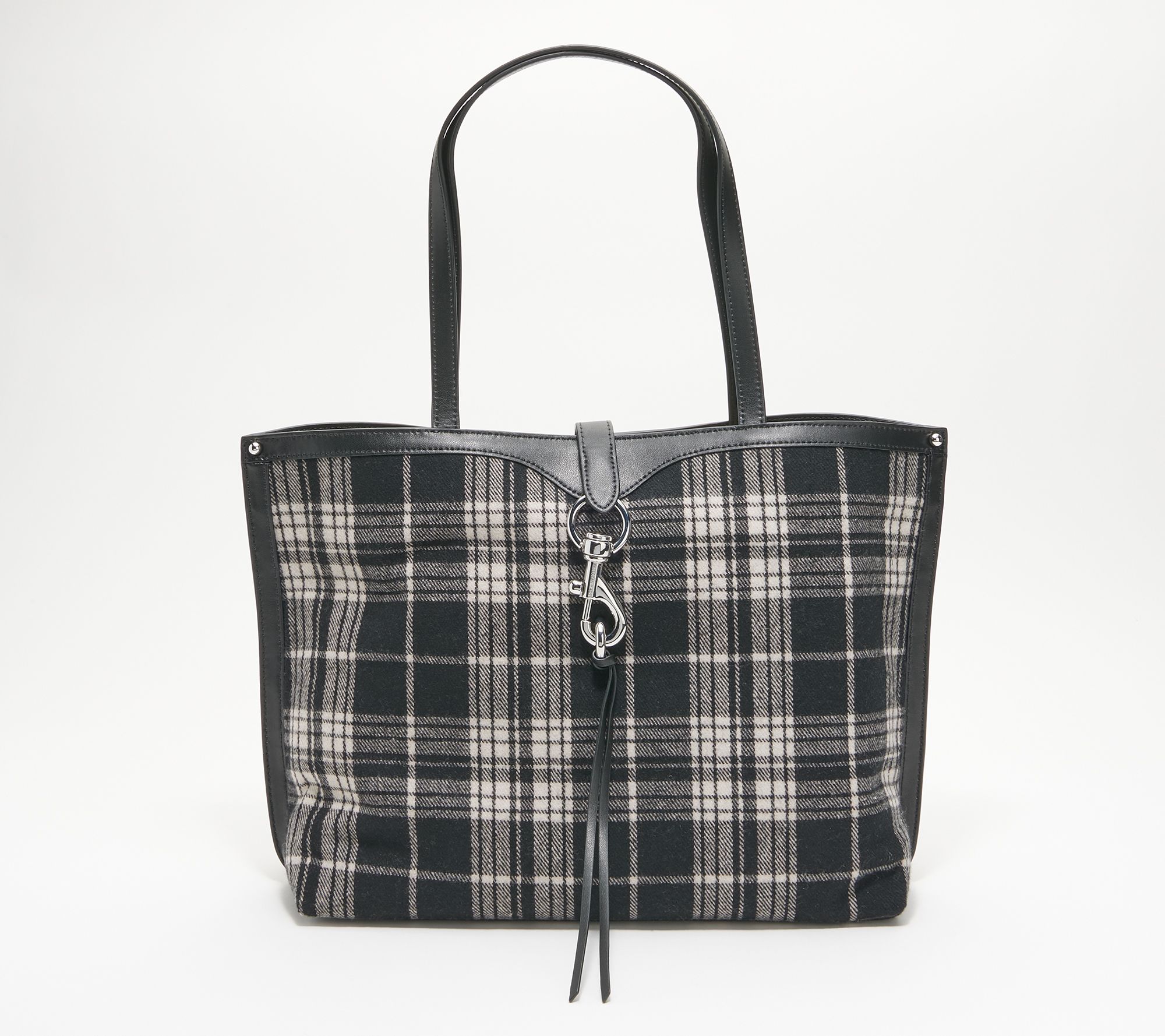 Black and White Purse Handbag with Shoulder Strap, Cute Checkered Check Plaid High Grade PU Leather Women Designer Handbag