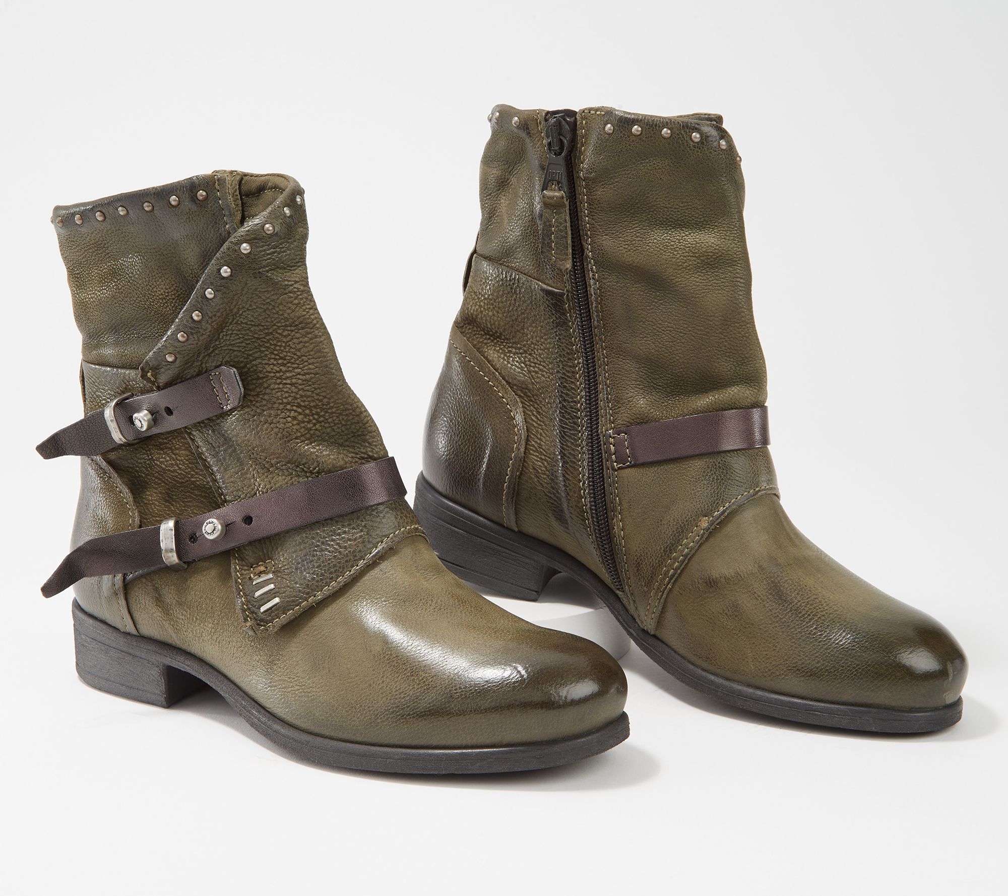 Miz Mooz Leather Buckle Ankle Boots - Sambuca