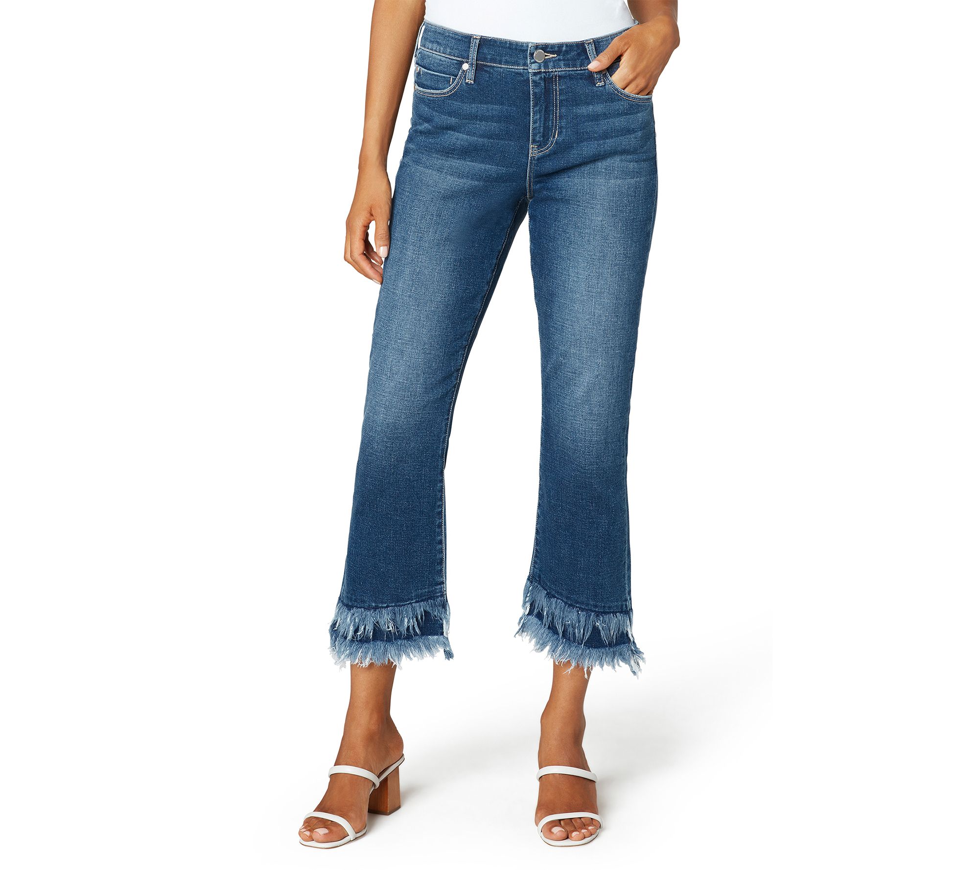 Liverpool Cropped Flare Denim withDouble Fray Hem - QVC.com