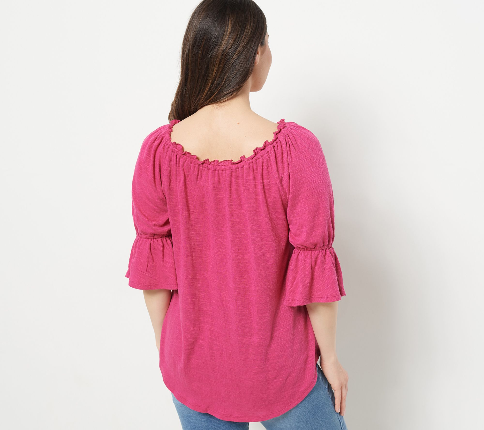Laurie Felt Gauze Ruffle Peasant Top w/ Sleeve Detail