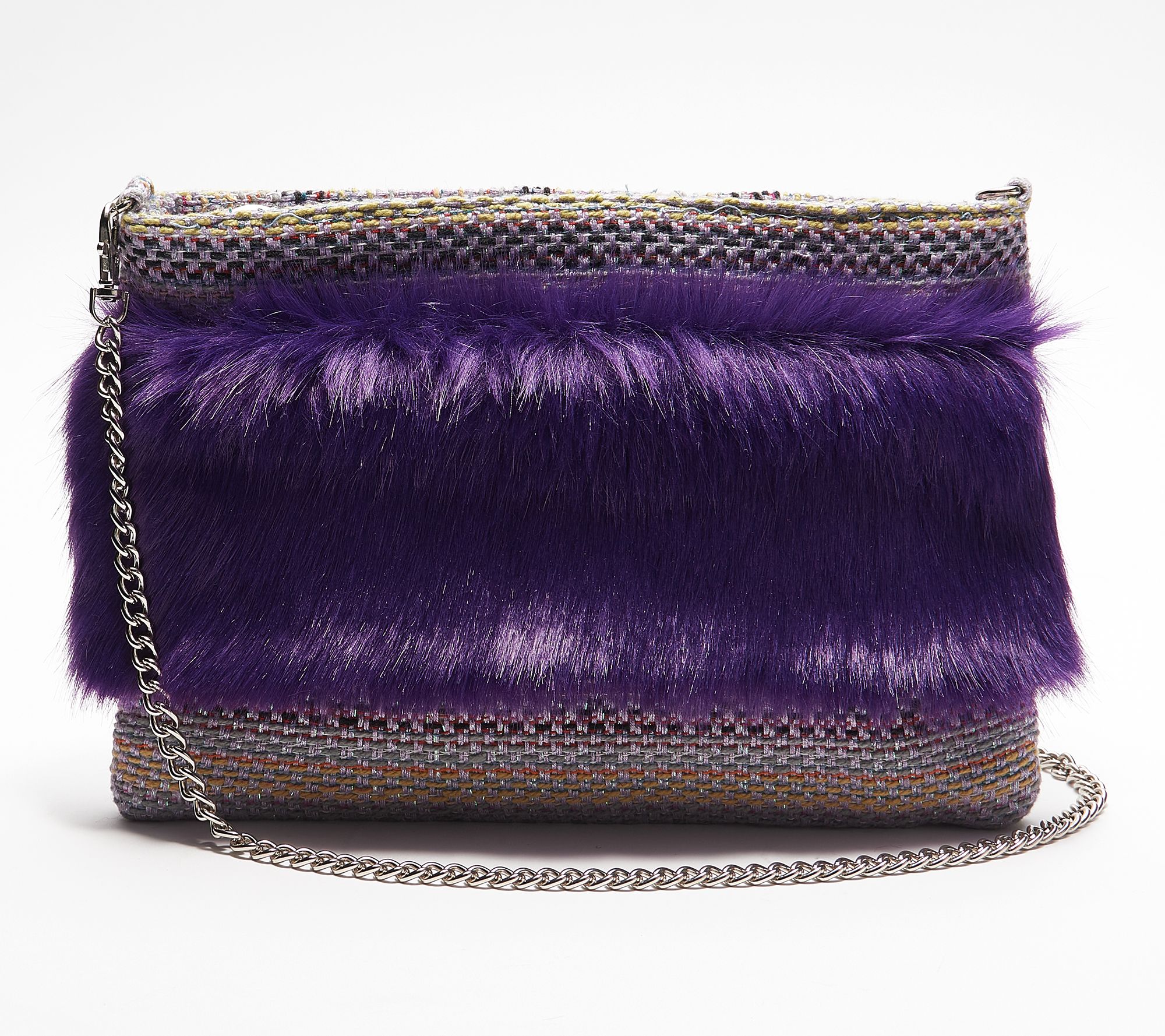 America and Beyond Faux Fur Convertible Clutch w/ Strap