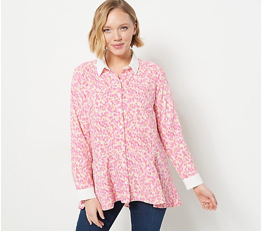 Isaac Mizrahi Live! Stretch Crepe Printed Button Front Blouse