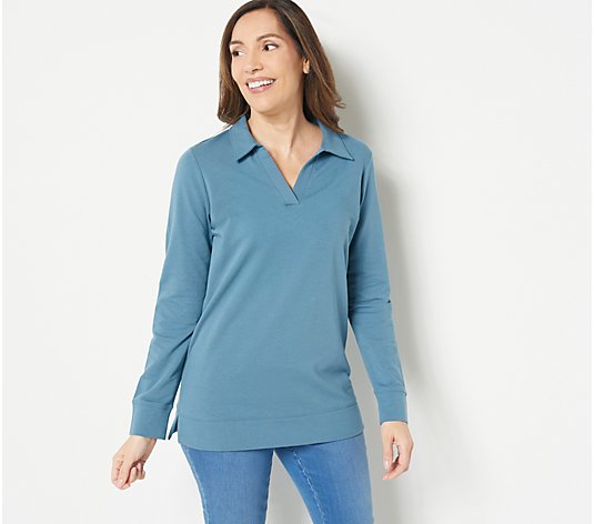 Belle by Kim Gravel French Terry Polo Tunic Sweatshirt