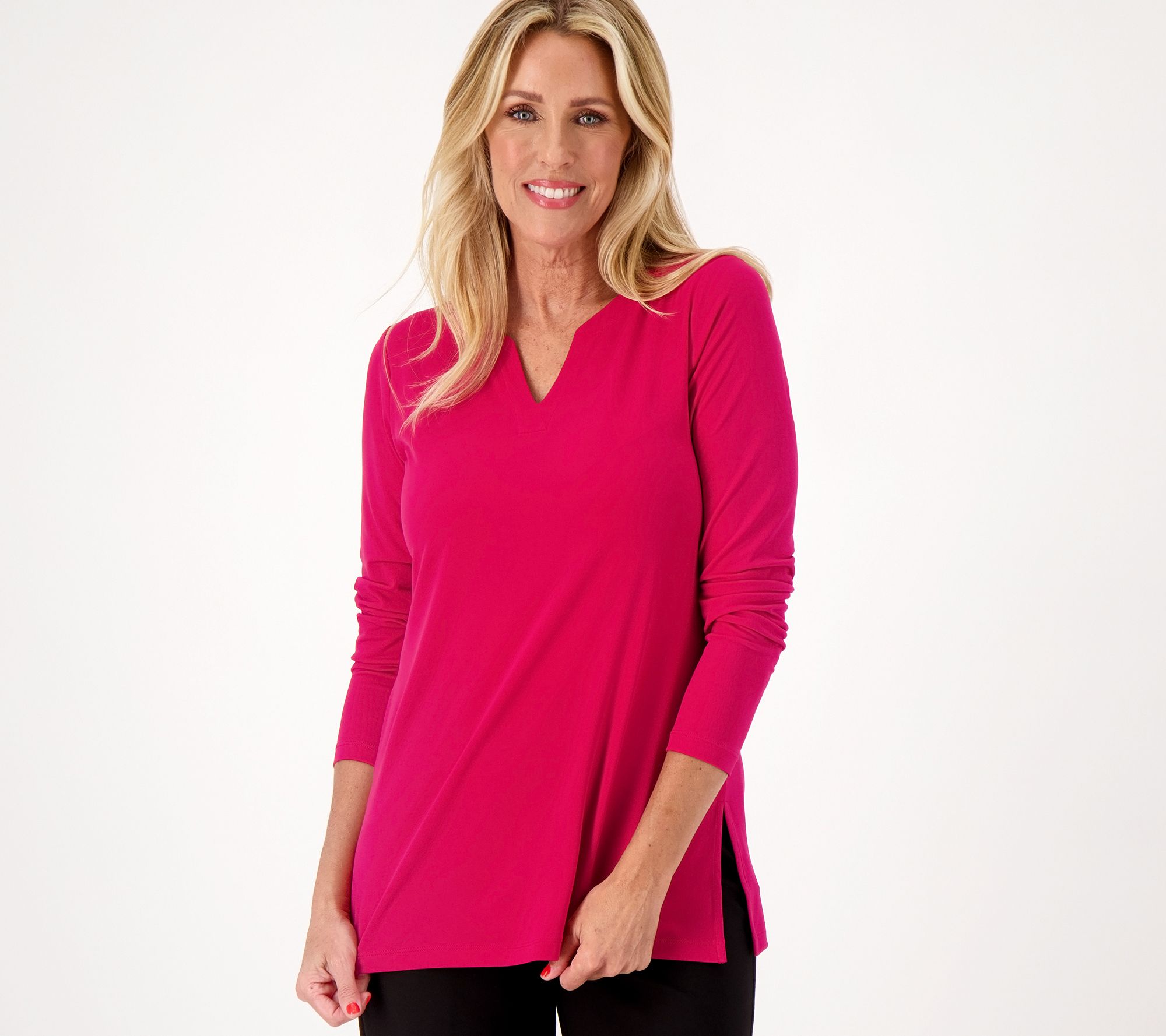 Susan Graver Petite Weekend Essentials Comfy Cotton V-Neck Tunic