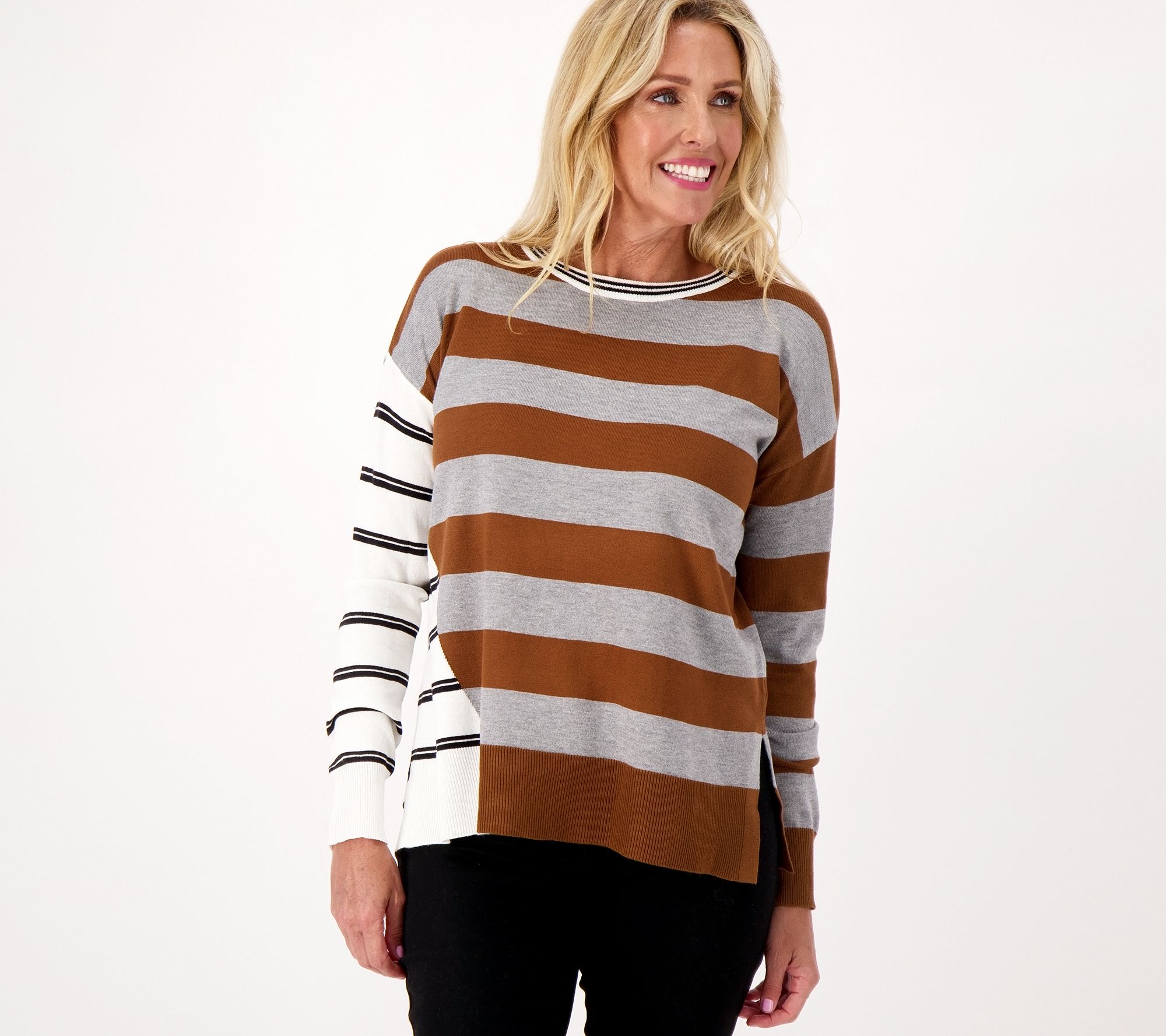 Attitudes by Renee Intarsia Striped Sweater - QVC.com