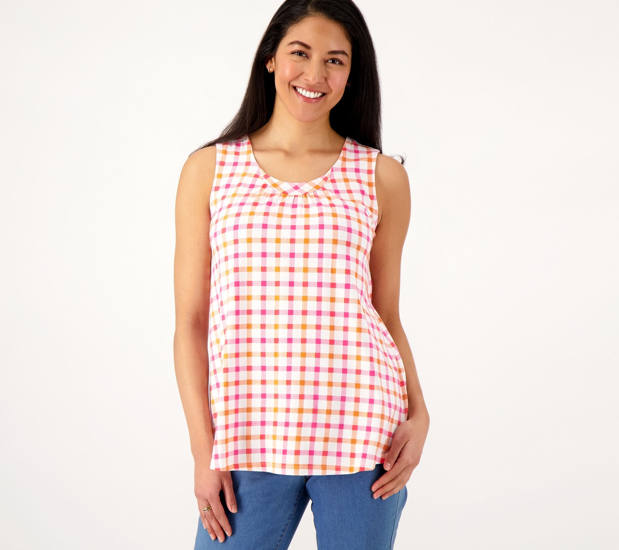 Denim & Co. Printed Favorite Jersey Tank w/ Curved Hem