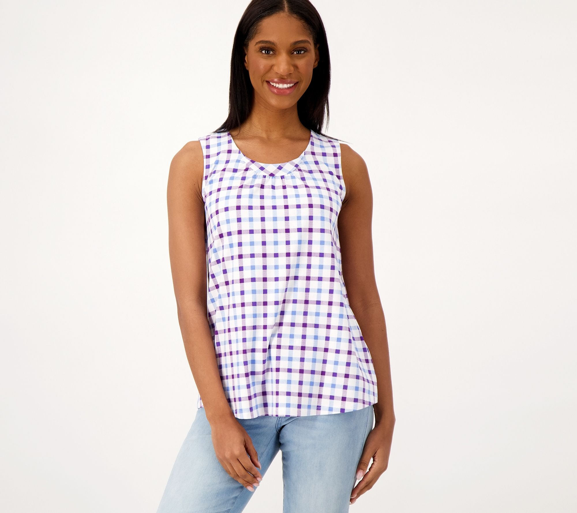 Denim & Co. Printed Favorite Jersey Tank w/ Curved Hem