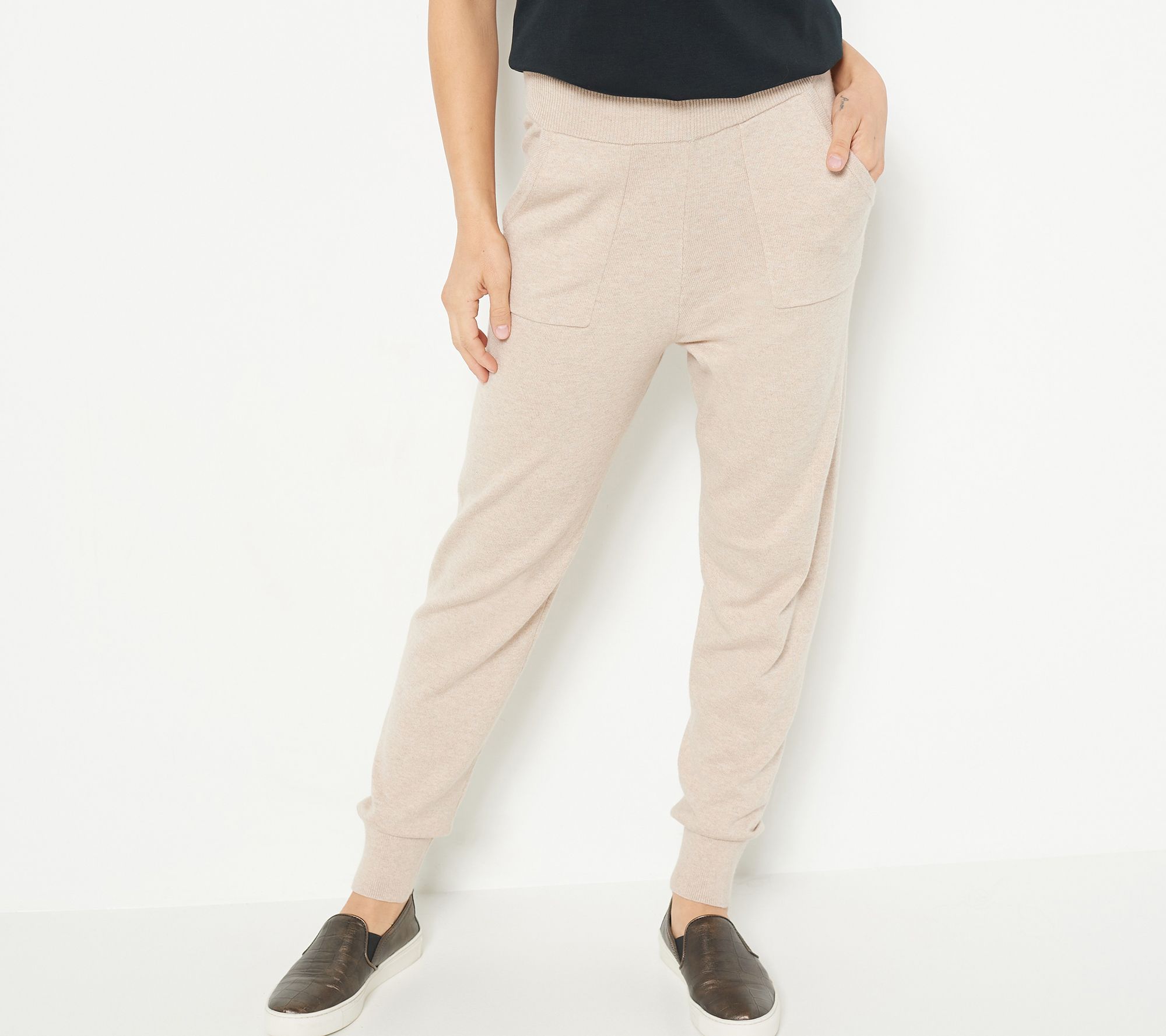 As Is Isaac Mizrahi Live Regular SOHO Sweater Jogger Pants w/ Pocket 