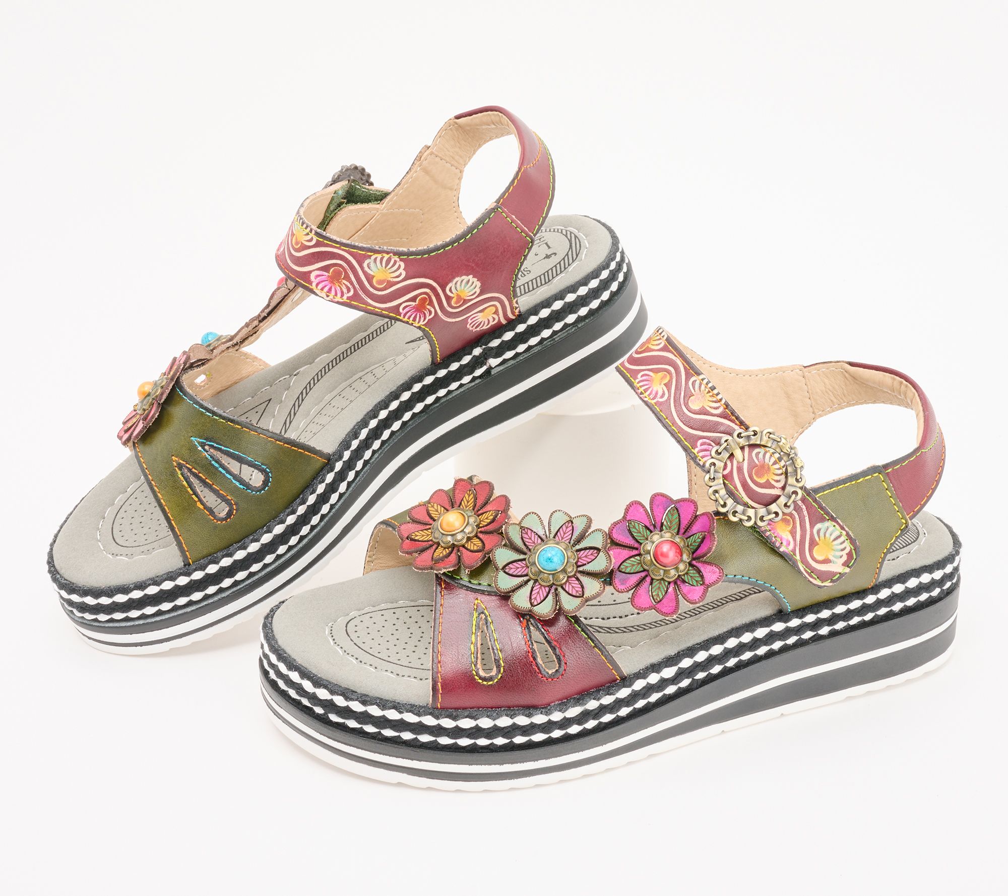 Spring Step Suede Floral Wedge Sandals - Laylani 
