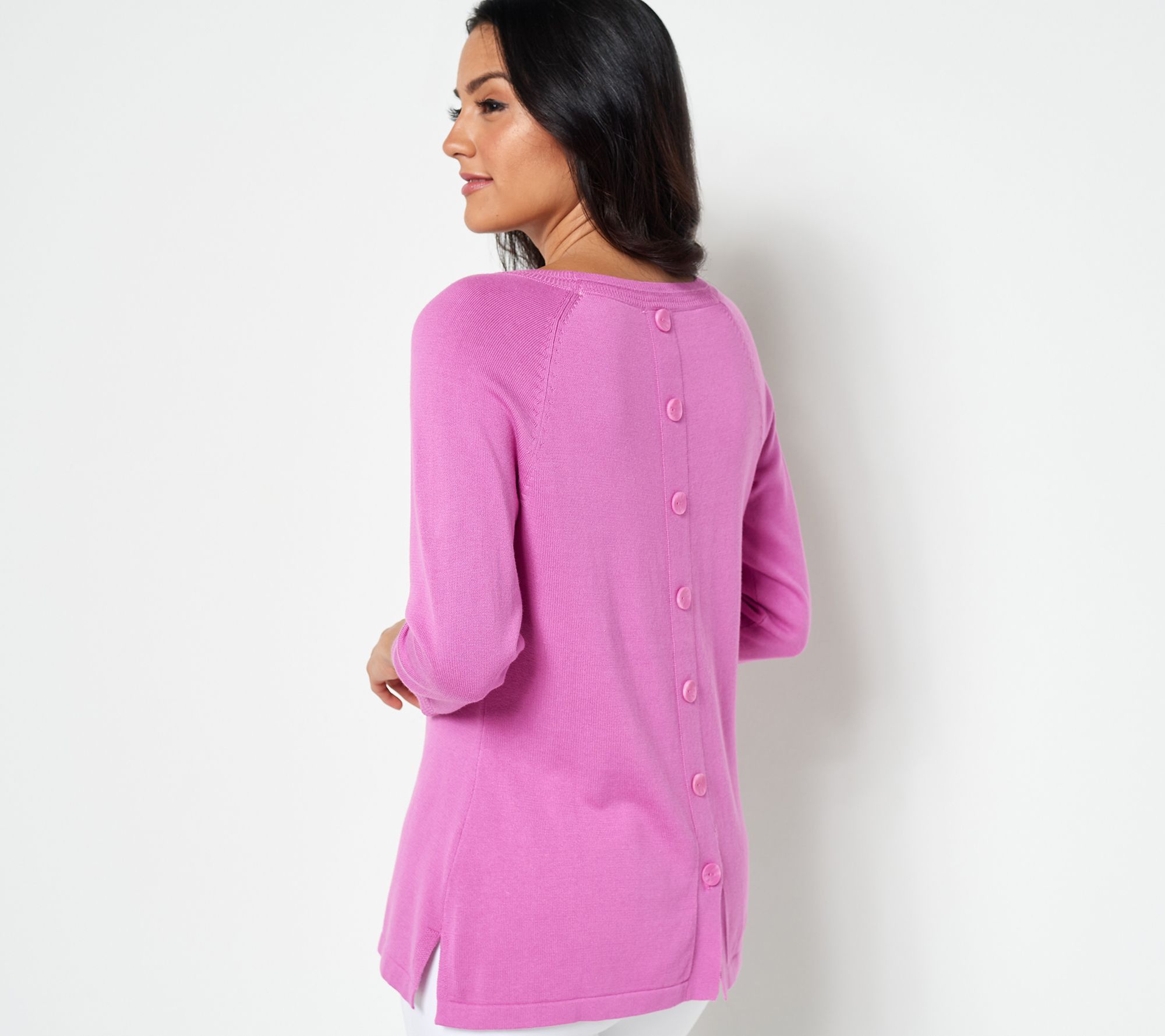 "As Is" Isaac Mizrahi Live Button Back Sweater