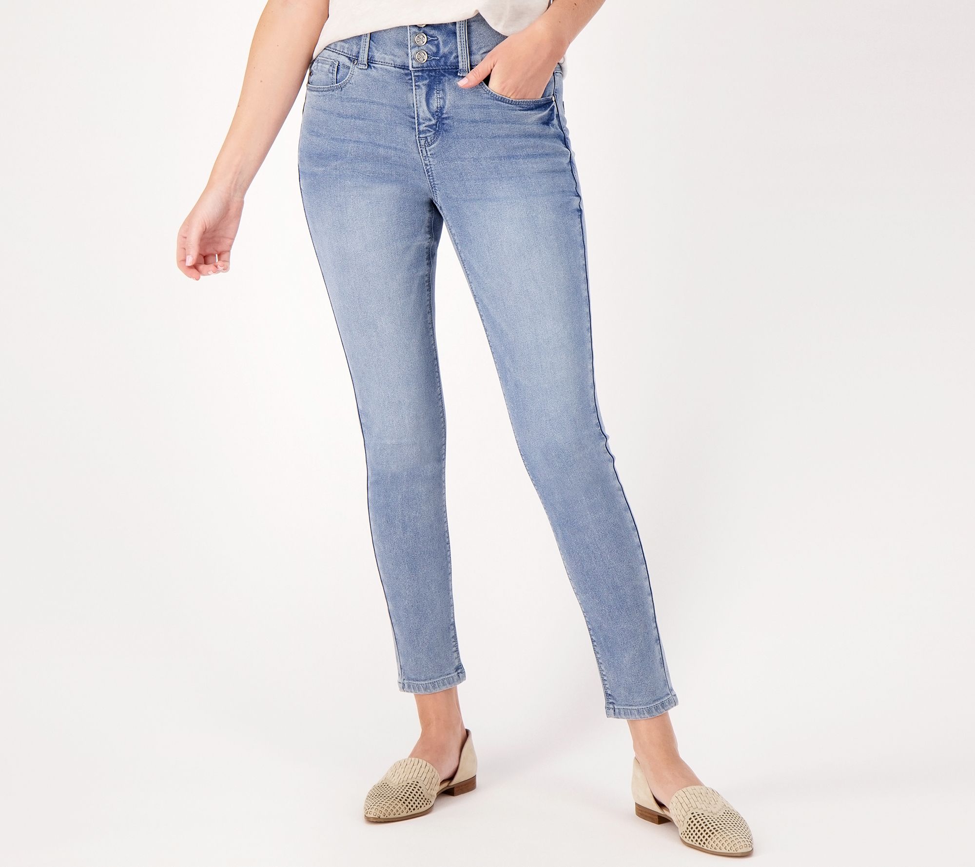 "As Is" Laurie Felt Petite Silky Denim Curve Ankle Skinny Jeans