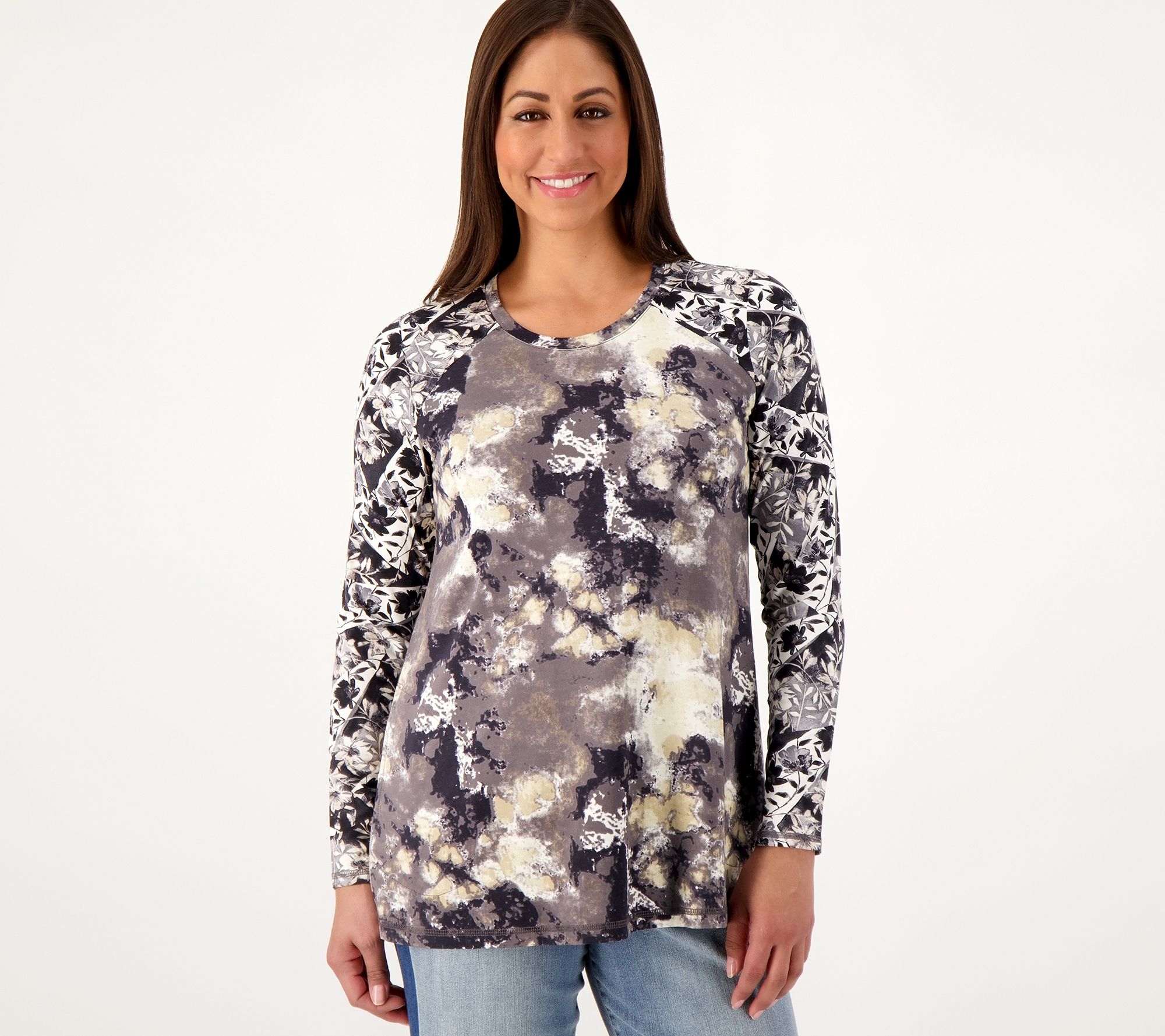 "As Is" LOGO by Lori Goldstein Rayon 230 Mixed Print Long Sleeve Top