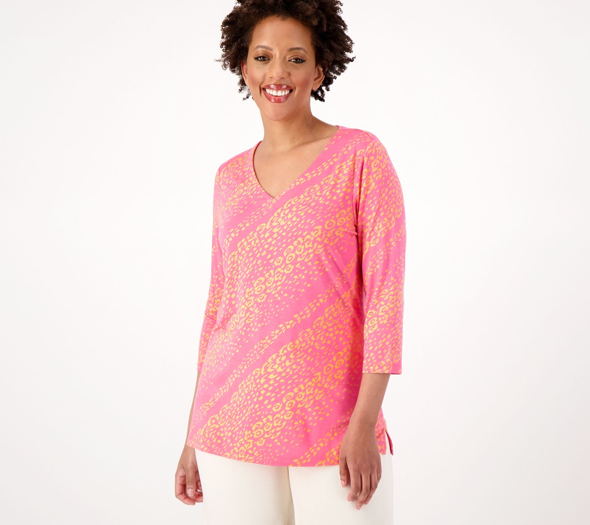 "As Is" Belle by Kim Gravel Rayon Spandex Citi Cat V-Neck Top