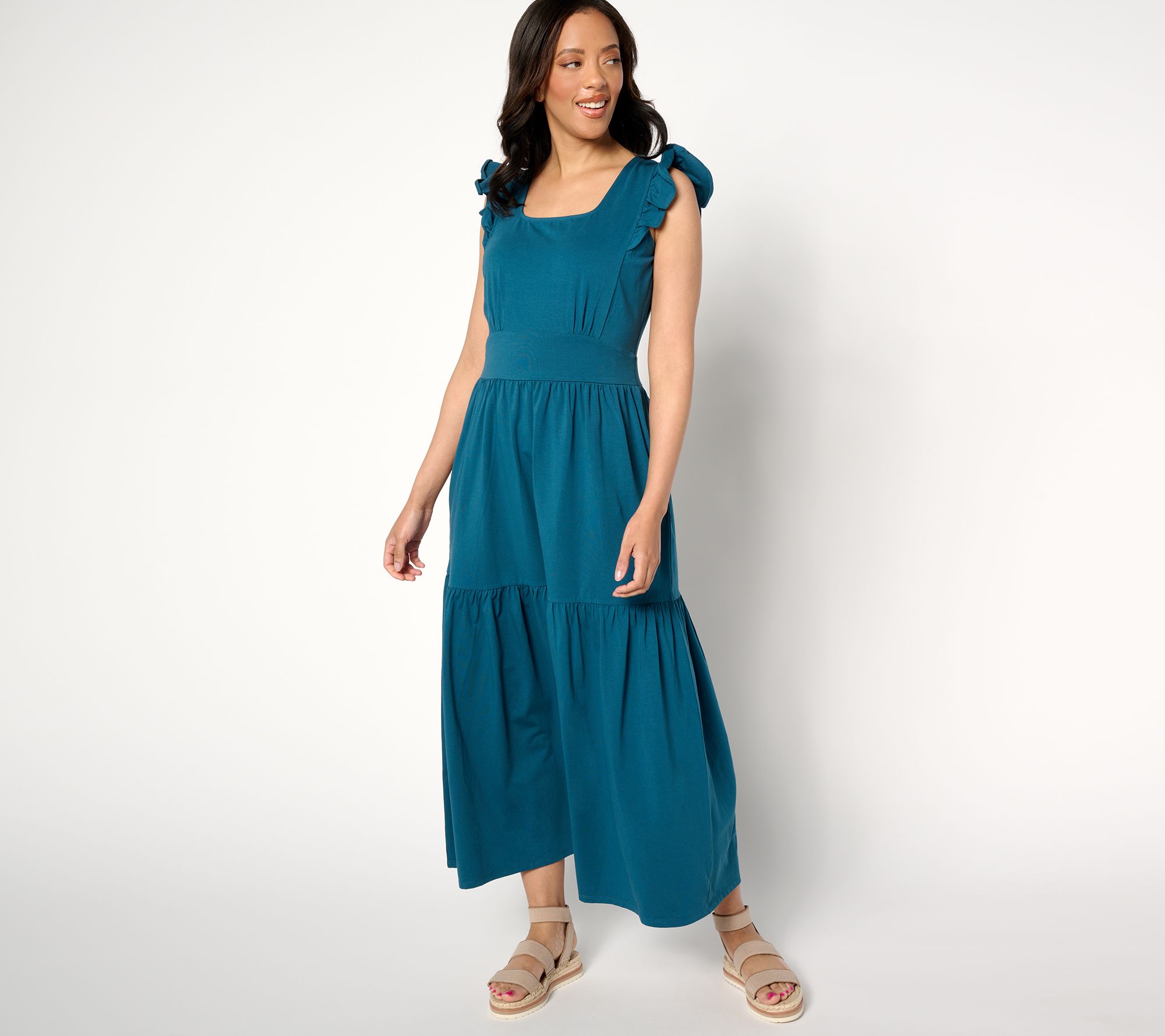 AnyBody Petite Knit Jersey Square Neck Maxi Dress