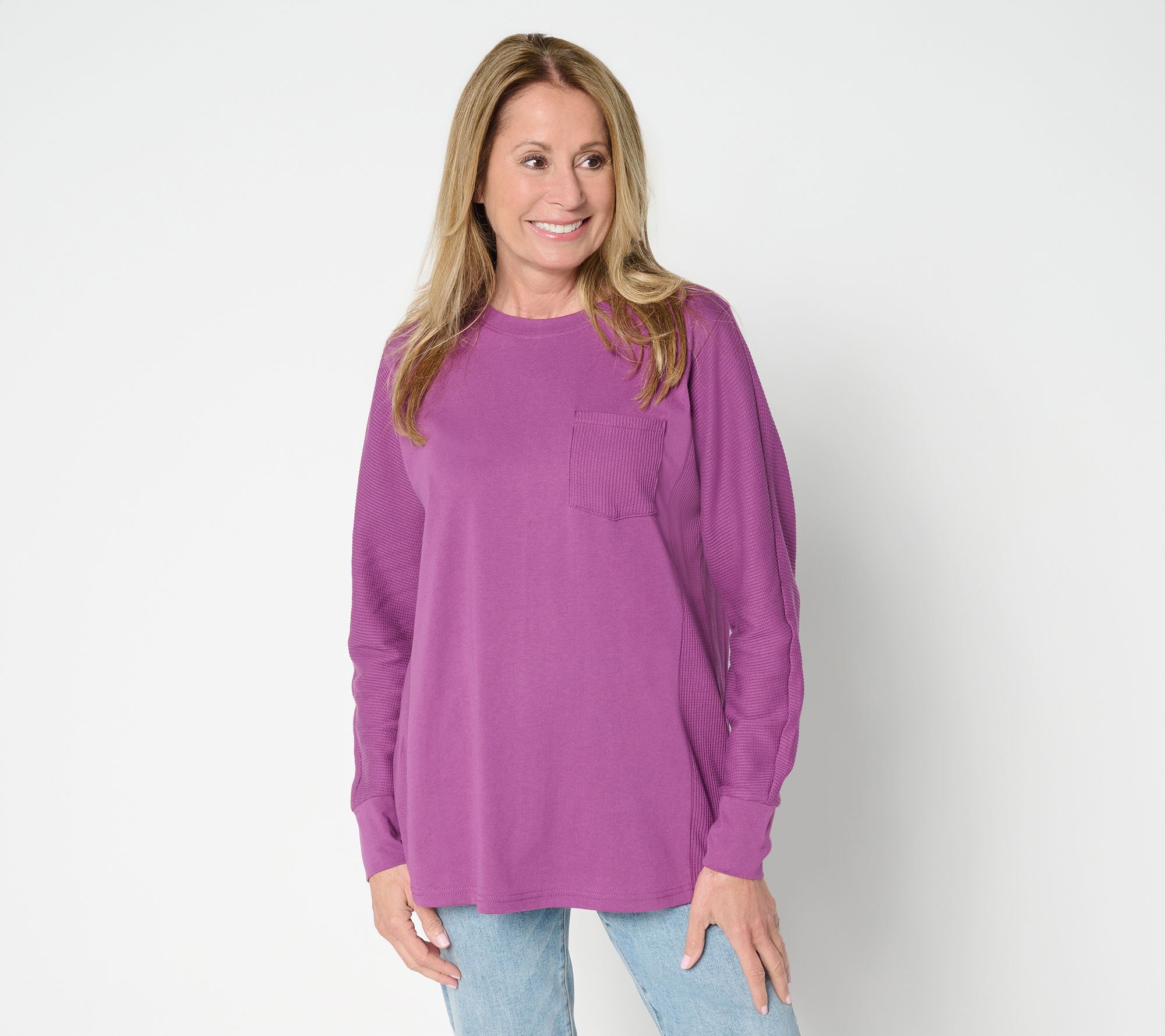 Belle by Kim Gravel Mixed Media Waffle & Jersey Slouchy Top