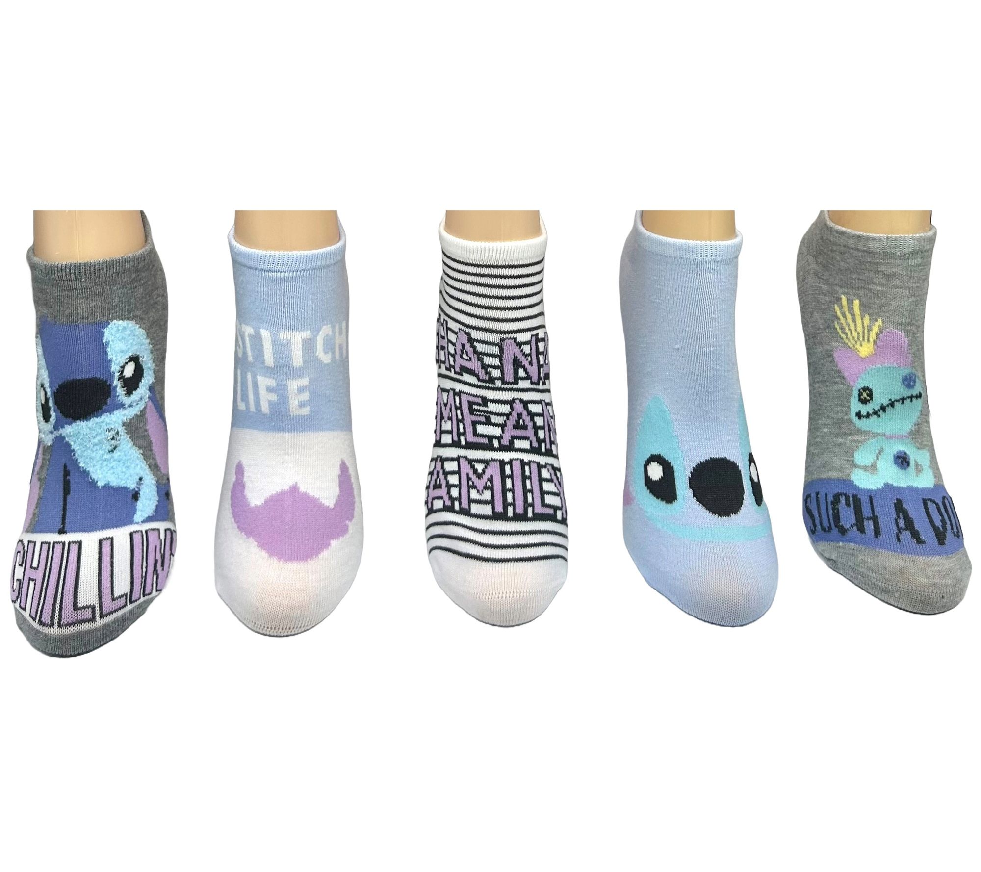 Disney Ladies' Lilo & Stitch No-Show Sock Set -5 Pair