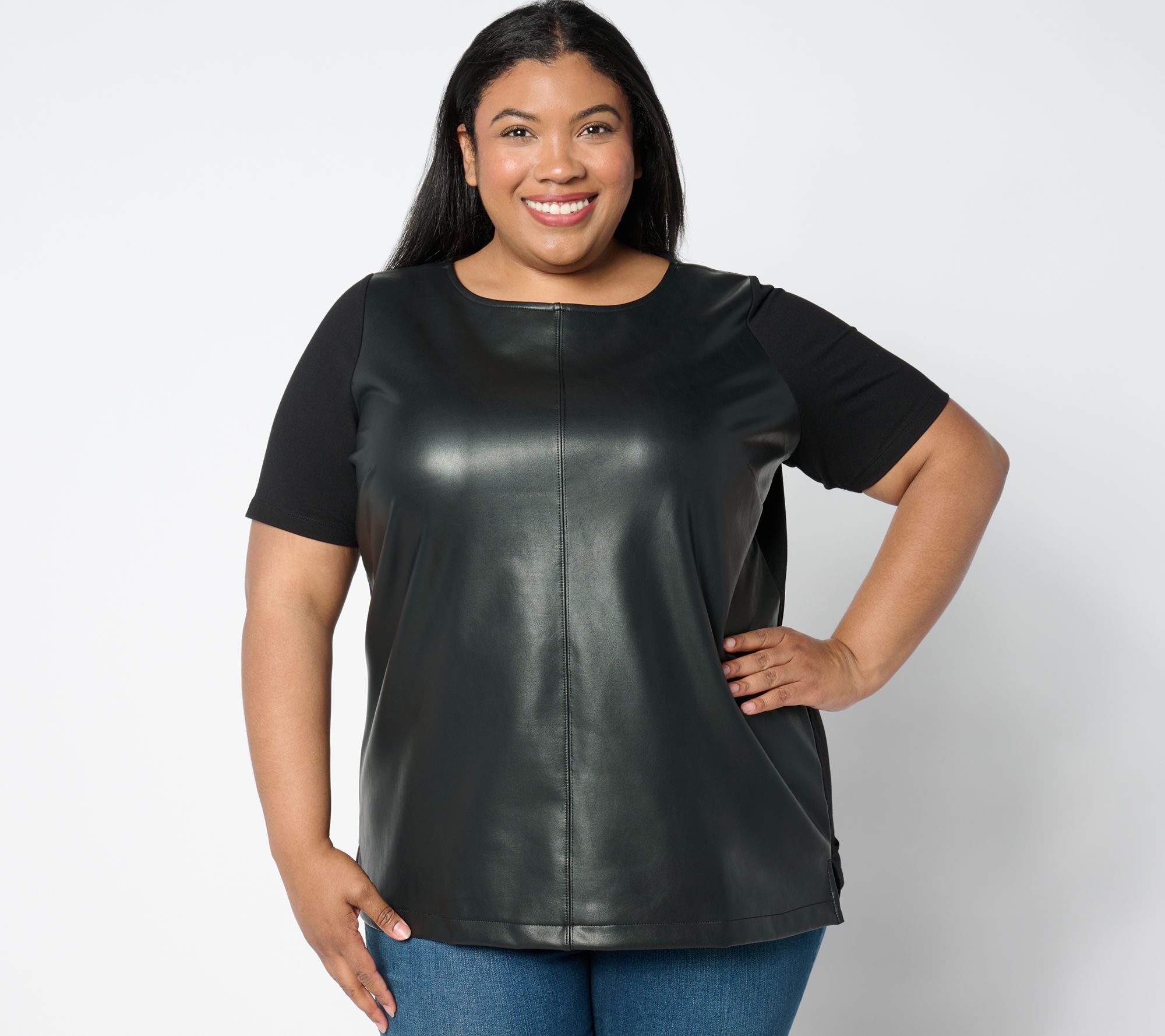 Belle by Kim Gravel Faux Leather Knit Back Top