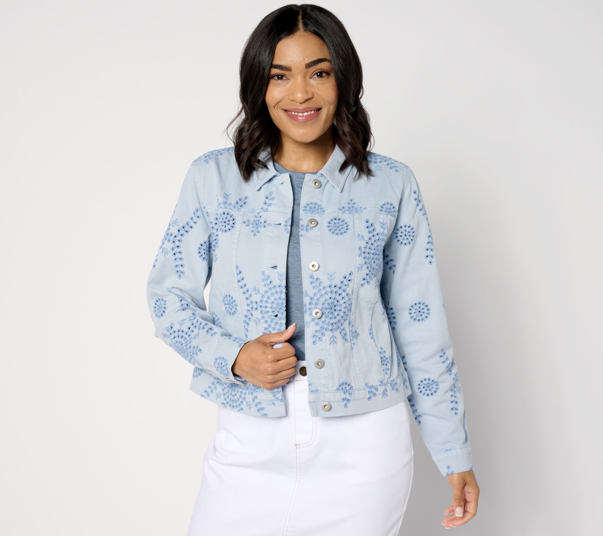 "As Is" Destination 365 Eyelet Denim Jacket with Pockets