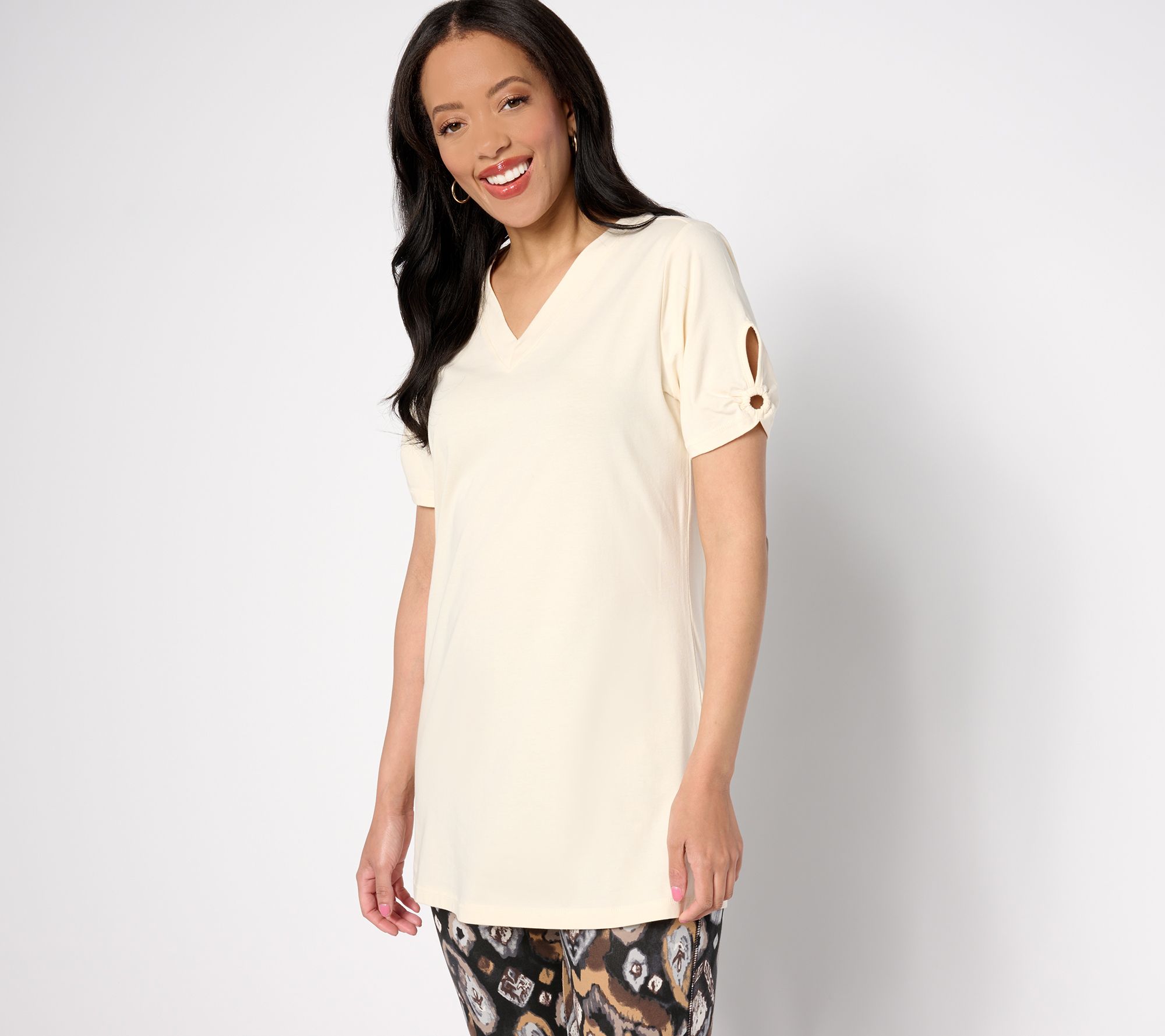 "As Is" Denim & Co. Active Regular Jersey Short Sleeve Tunic