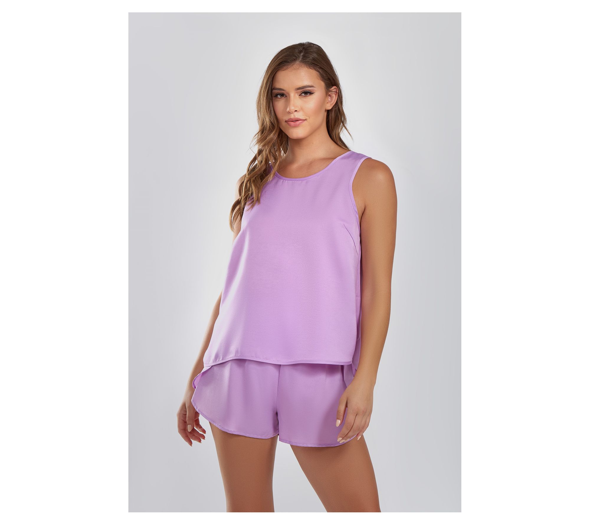 iCollection Crepe Brushed Satin V-Back Top & Shorts Lounge Set
