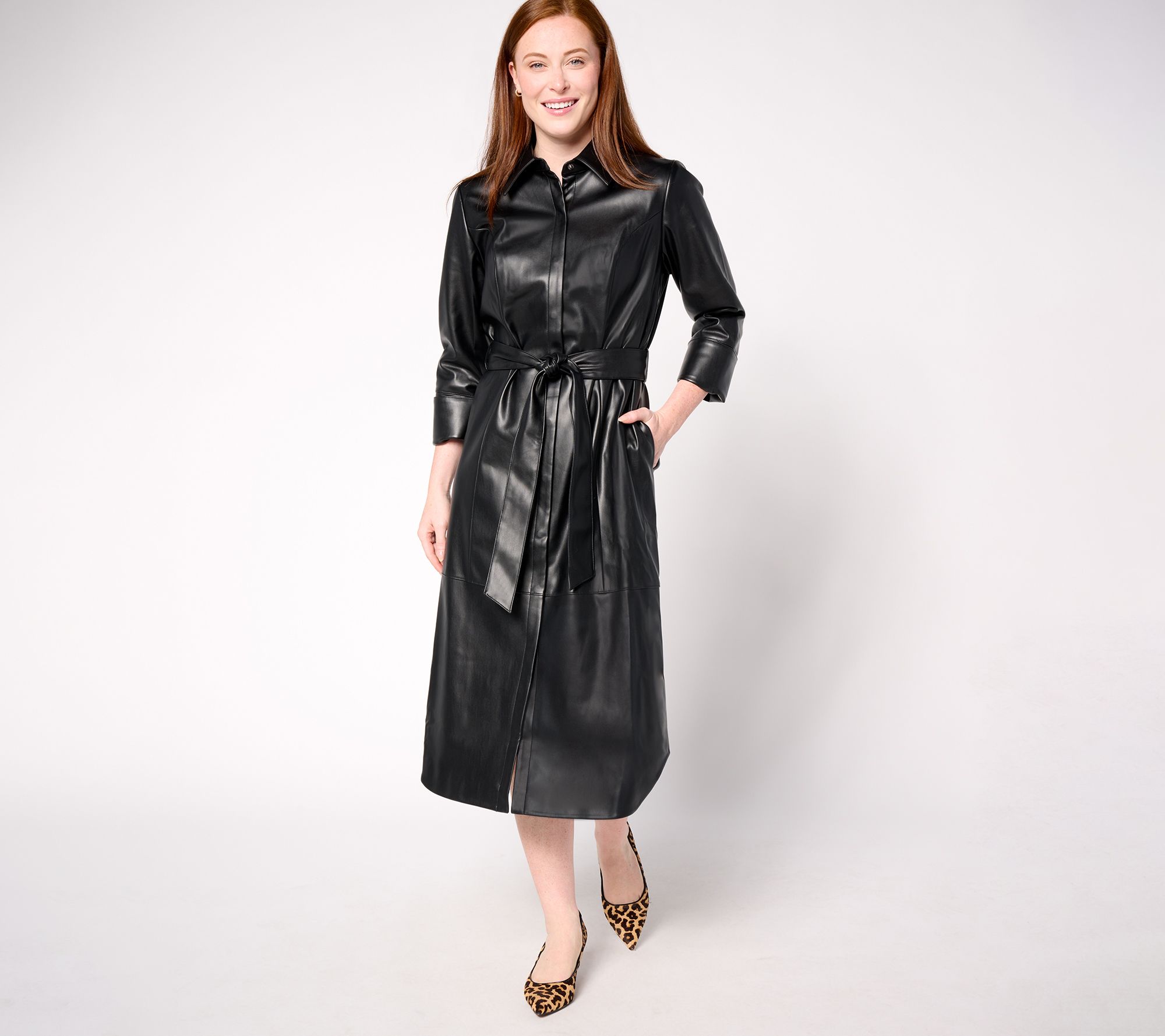 Carla Rockmore Collection Petite Faux Leather Lady Shirtdress