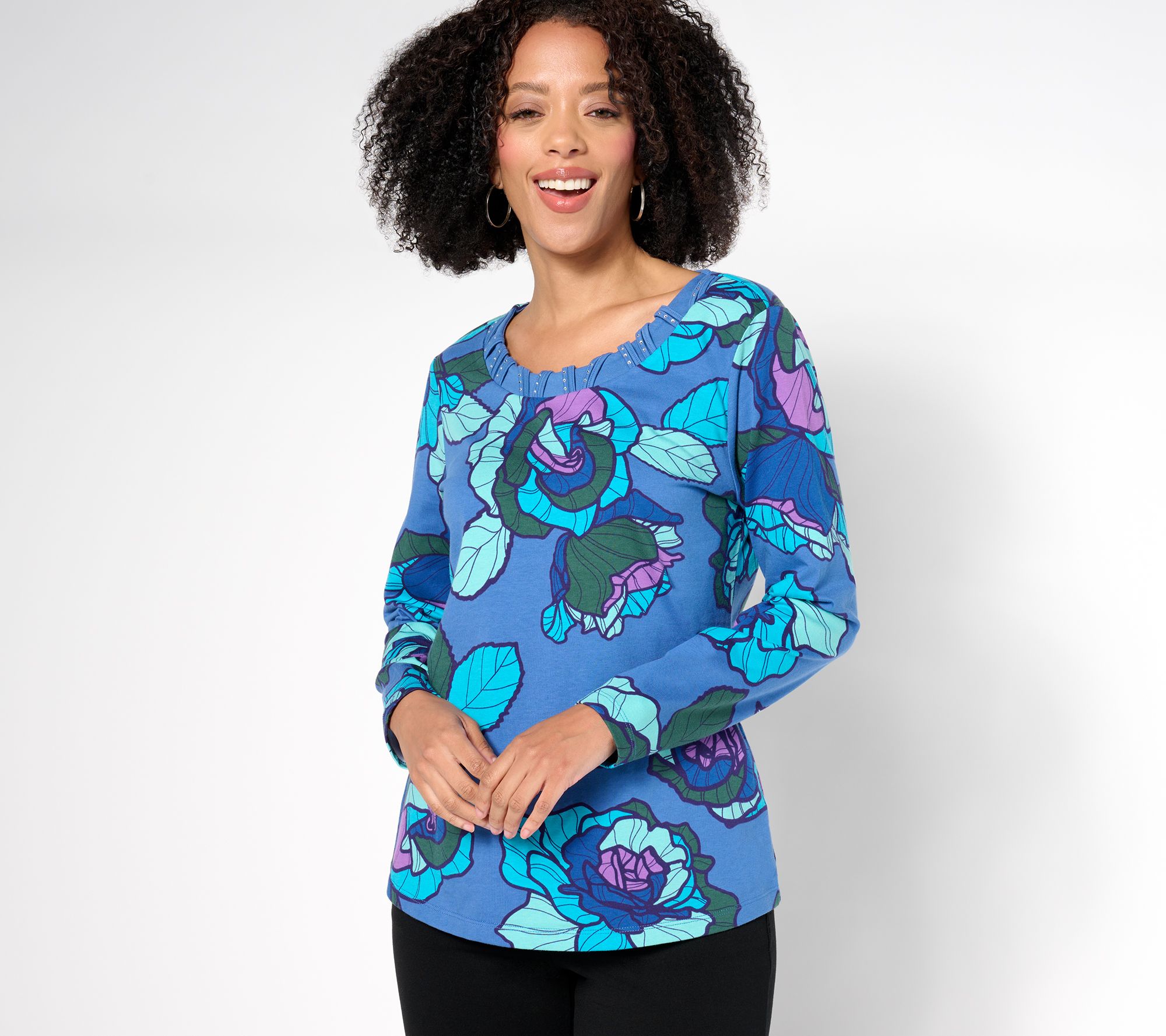 Sport Savvy Printed Knit Top with Studded Neckline