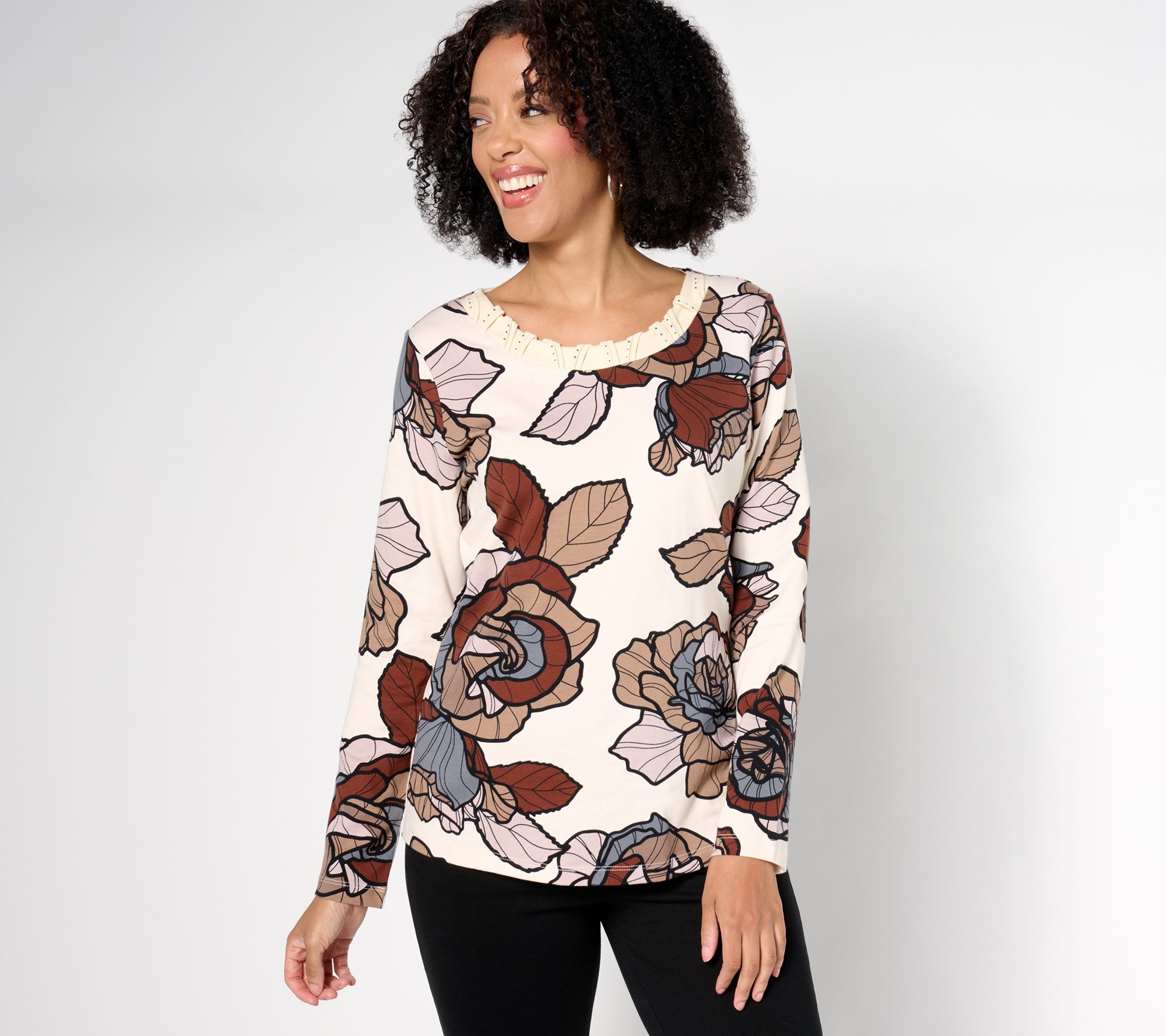Sport Savvy Printed Knit Top with Studded Neckline