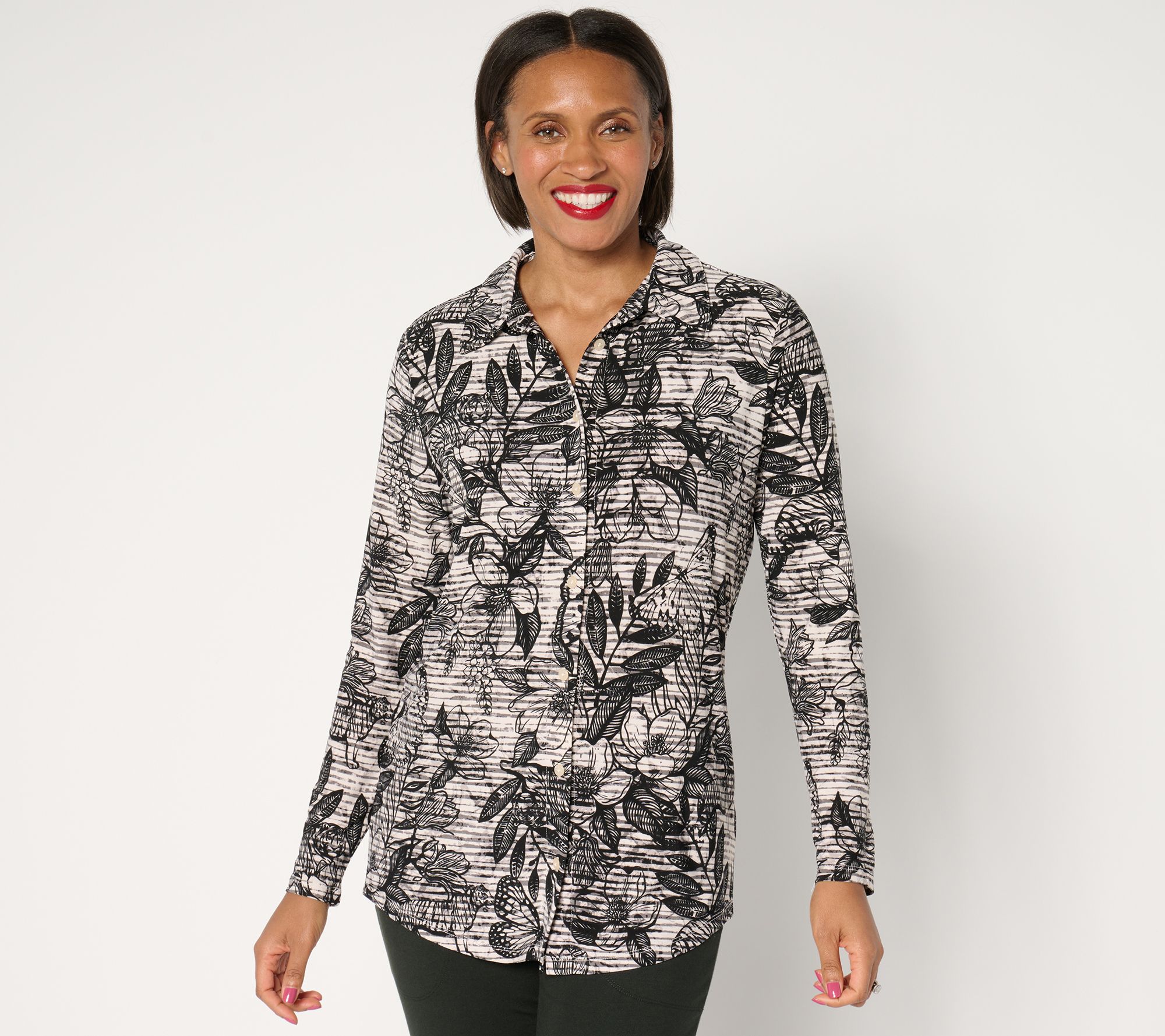 Attitudes by Renee Petite Printed Button Front Tunic