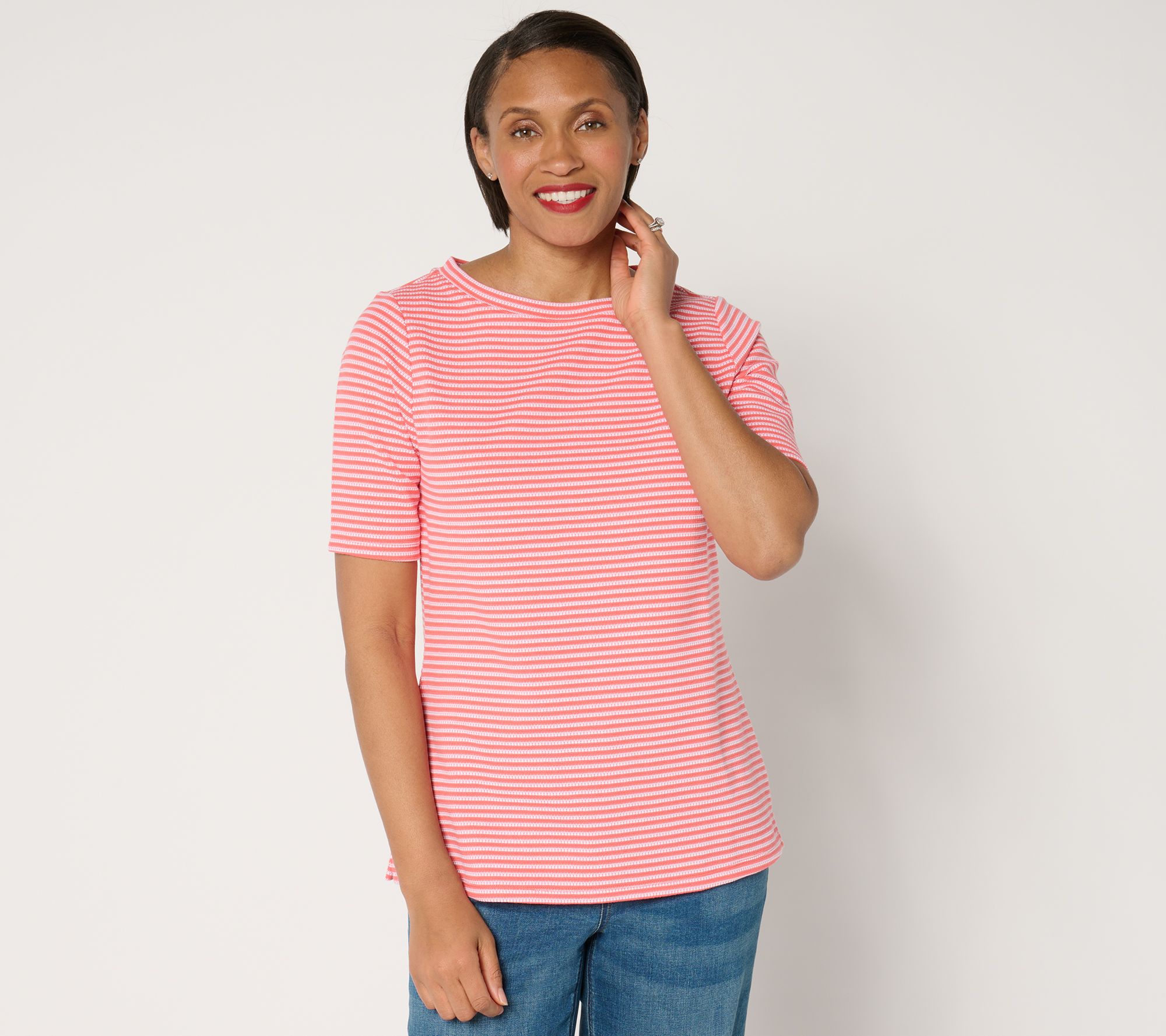 Joan Rivers Novelty Knit Elbow-Sleeve Stripe Top