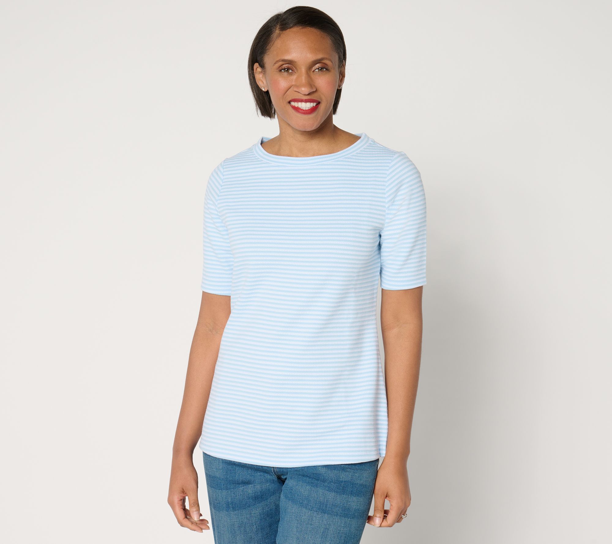 Joan Rivers Novelty Knit Elbow-Sleeve Stripe Top