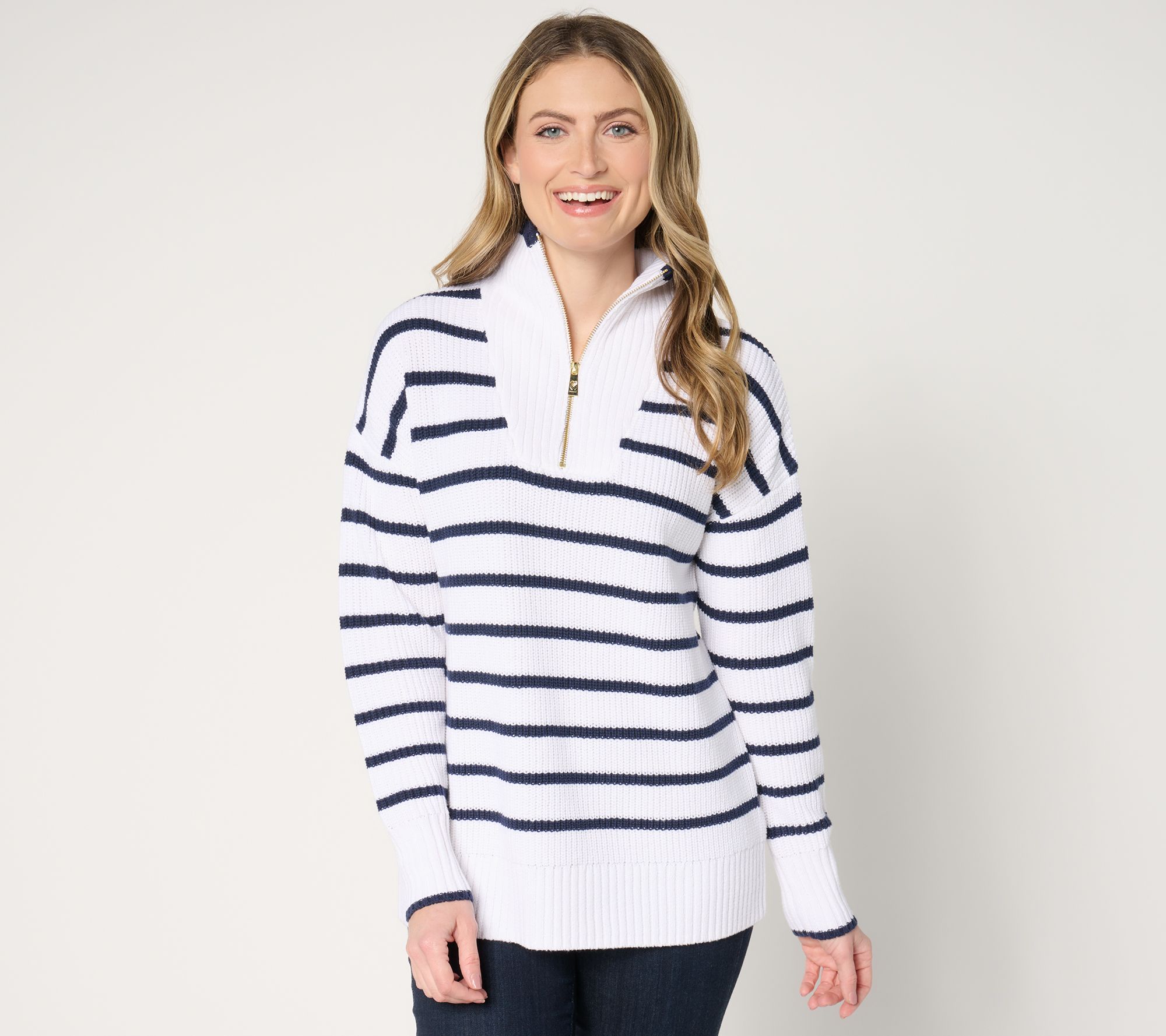 Belle by Kim Gravel On Deck Half Zip Shaker Sweater