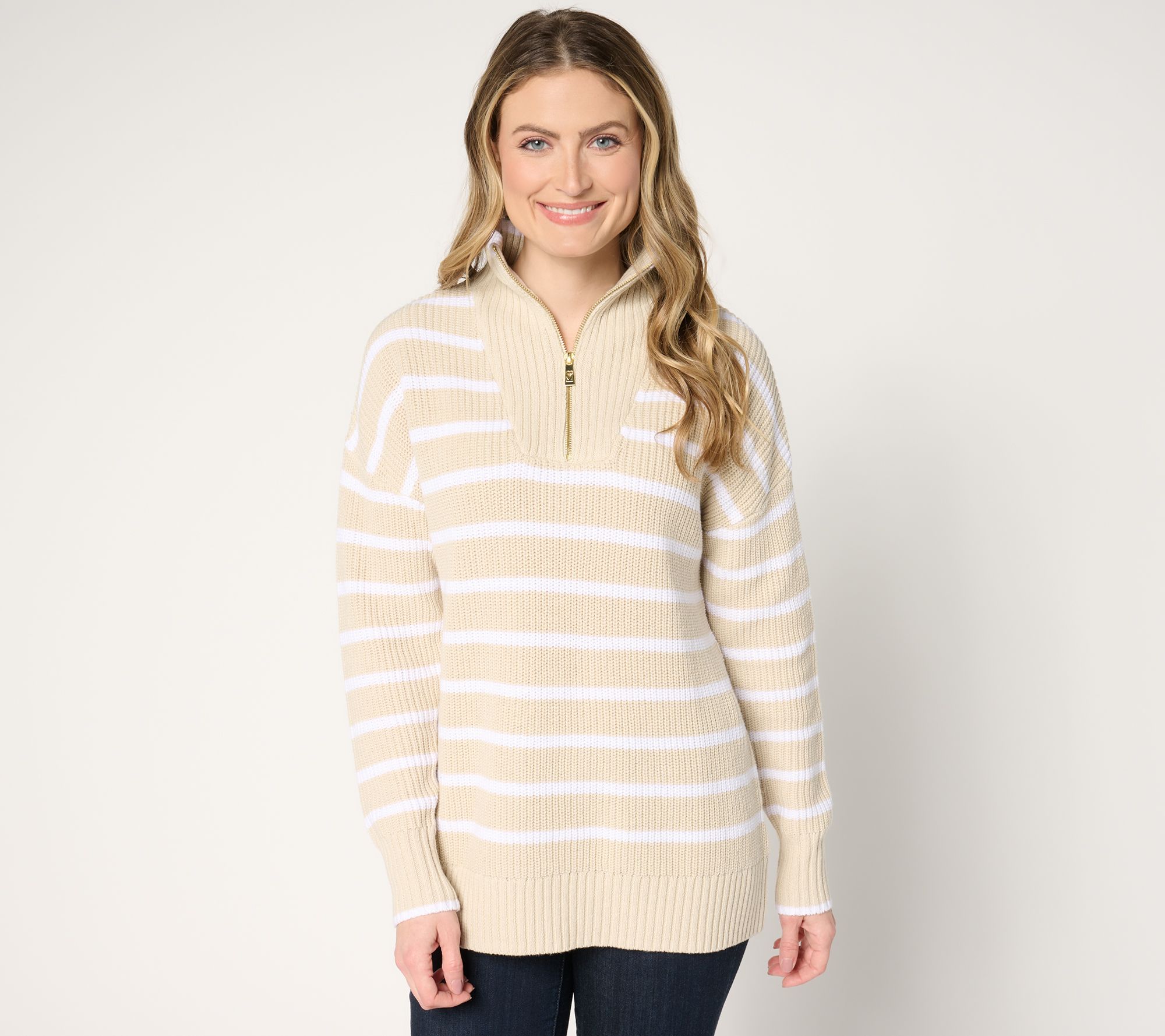 Belle by Kim Gravel On Deck Half Zip Shaker Sweater