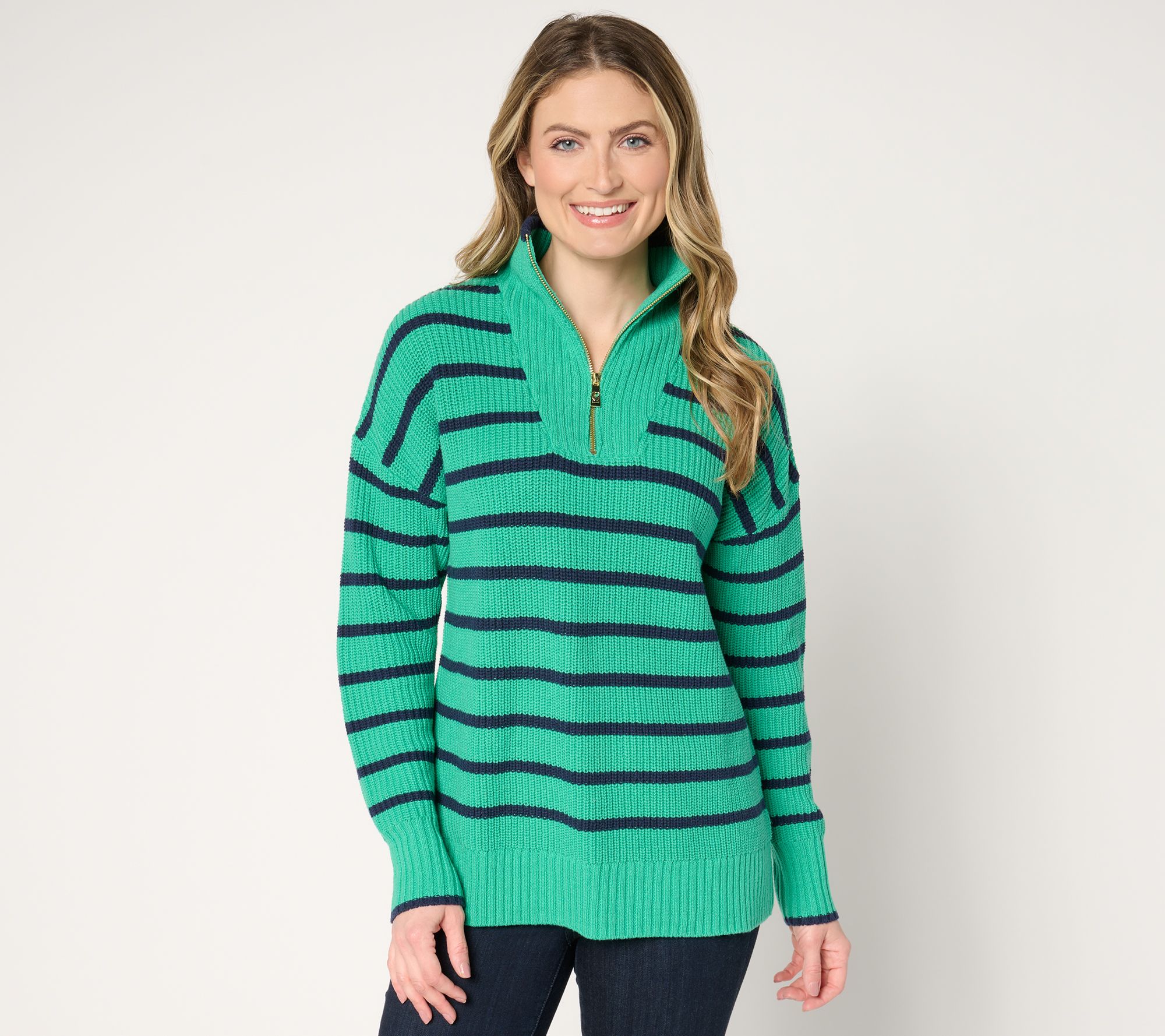 Belle by Kim Gravel On Deck Half Zip Shaker Sweater
