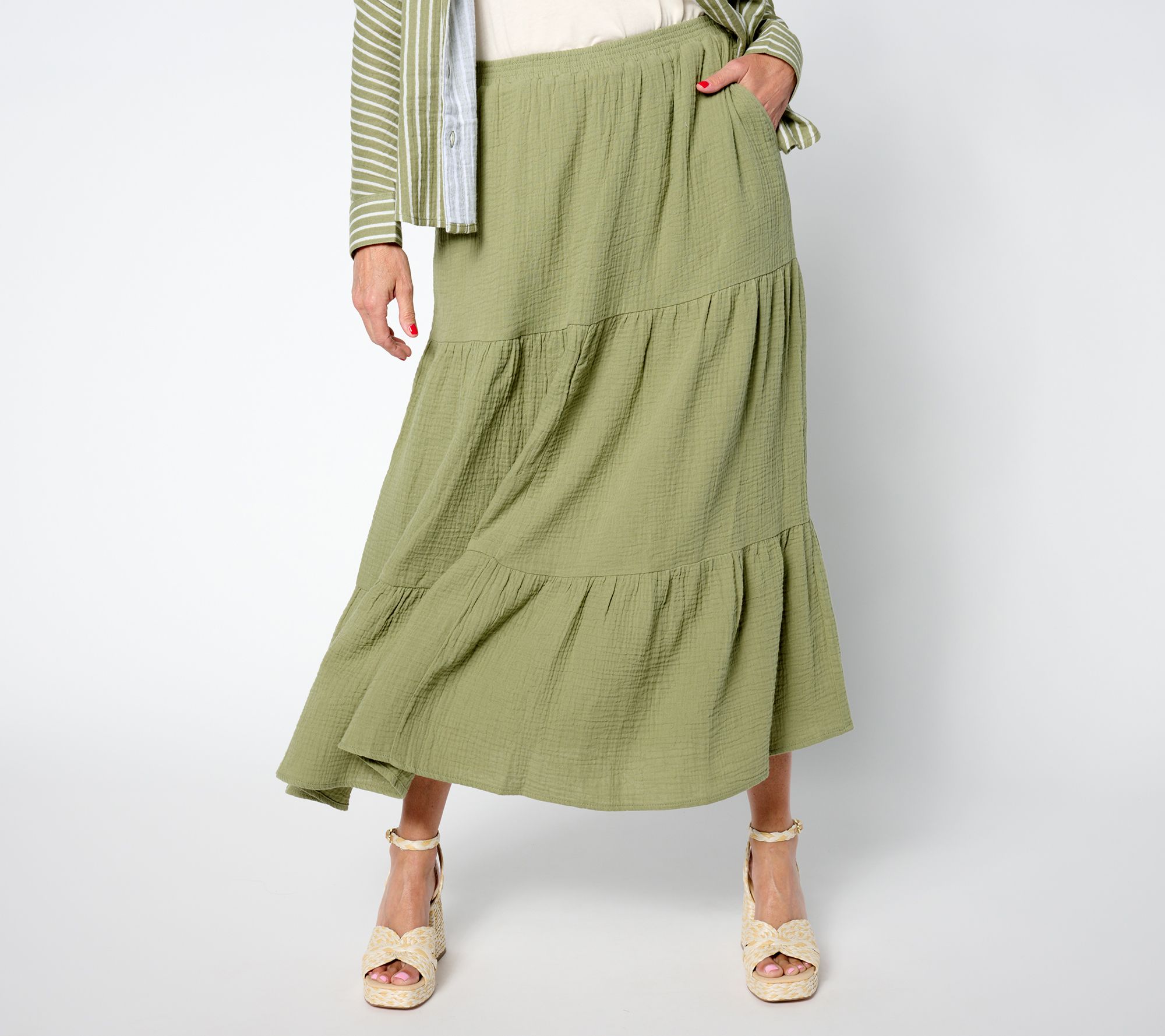 "As Is" Studio park x Amy Stran Petite Cotton Gauze Tiered Skirt