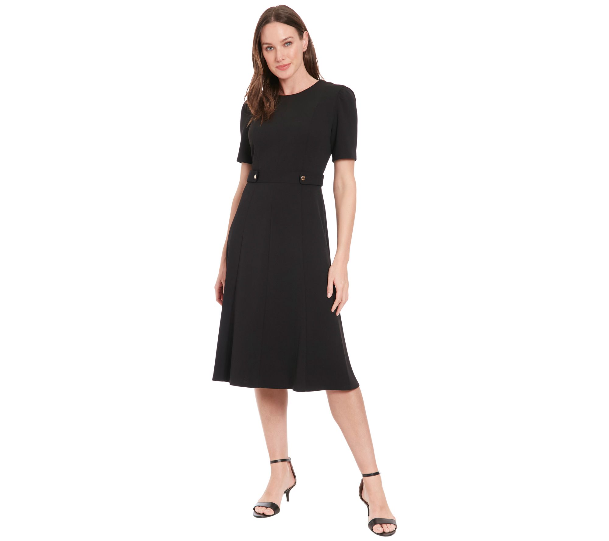 London Times Petite Knit Midi Dress with Tab Wa ist