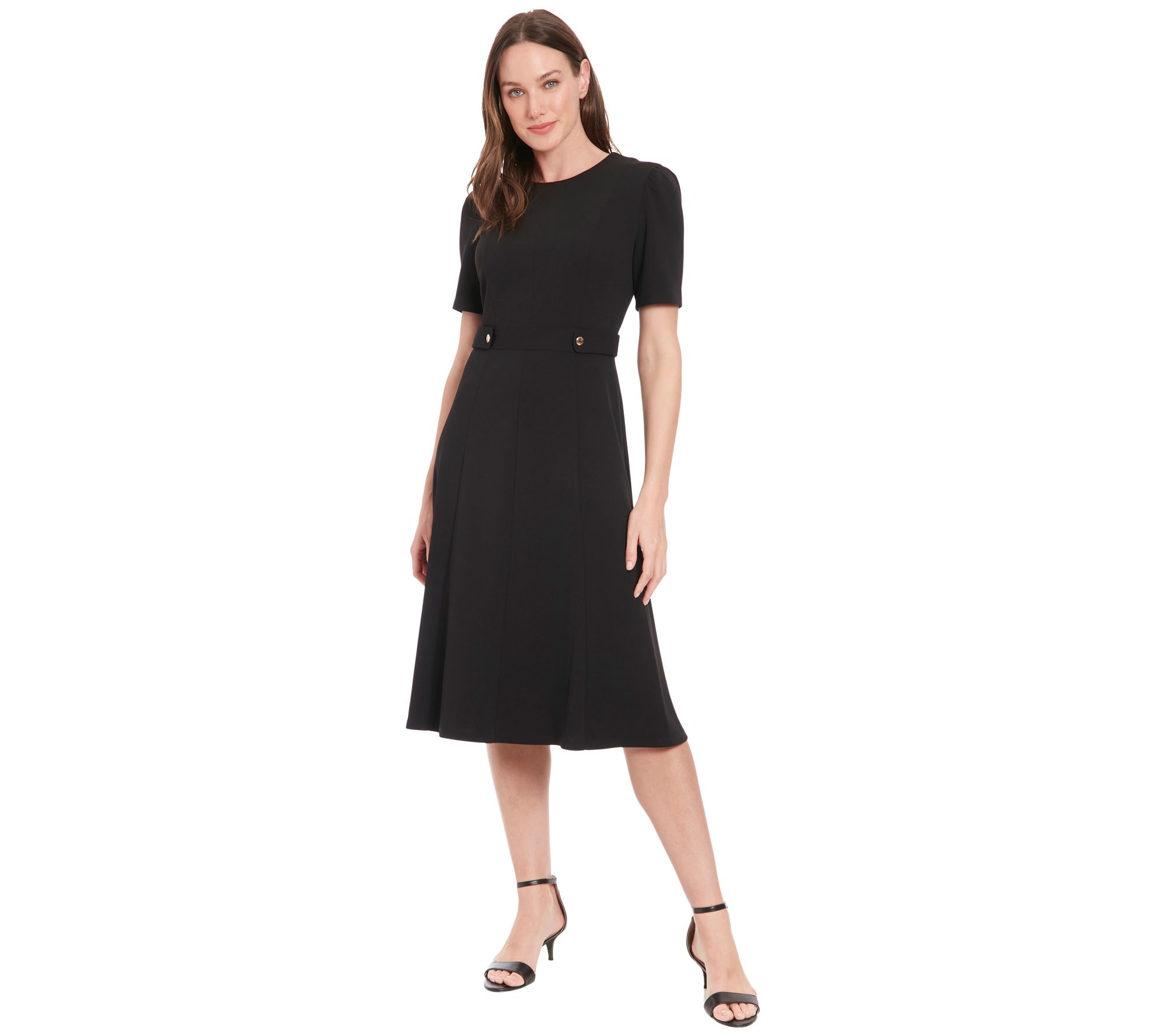 London Times Petite Knit Midi Dress with Tab Waist