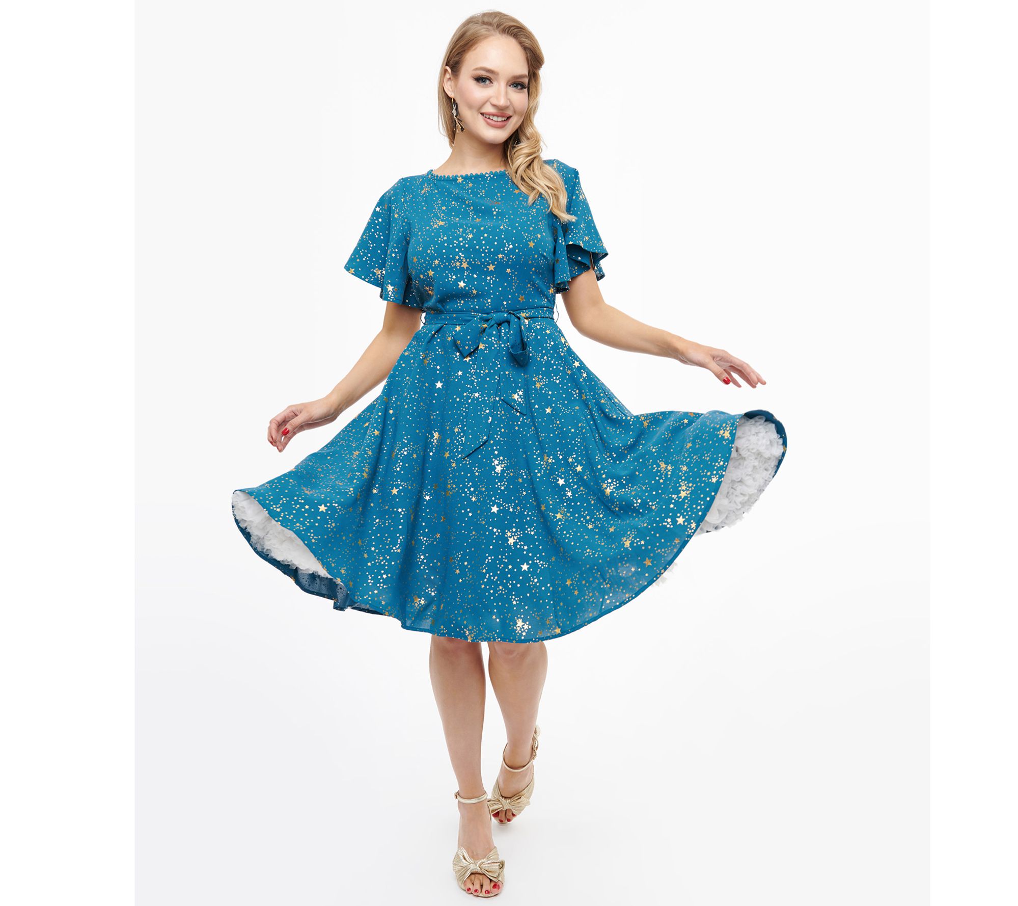 Unique Vintage 1930s Flutter Sleeve Swing Dress