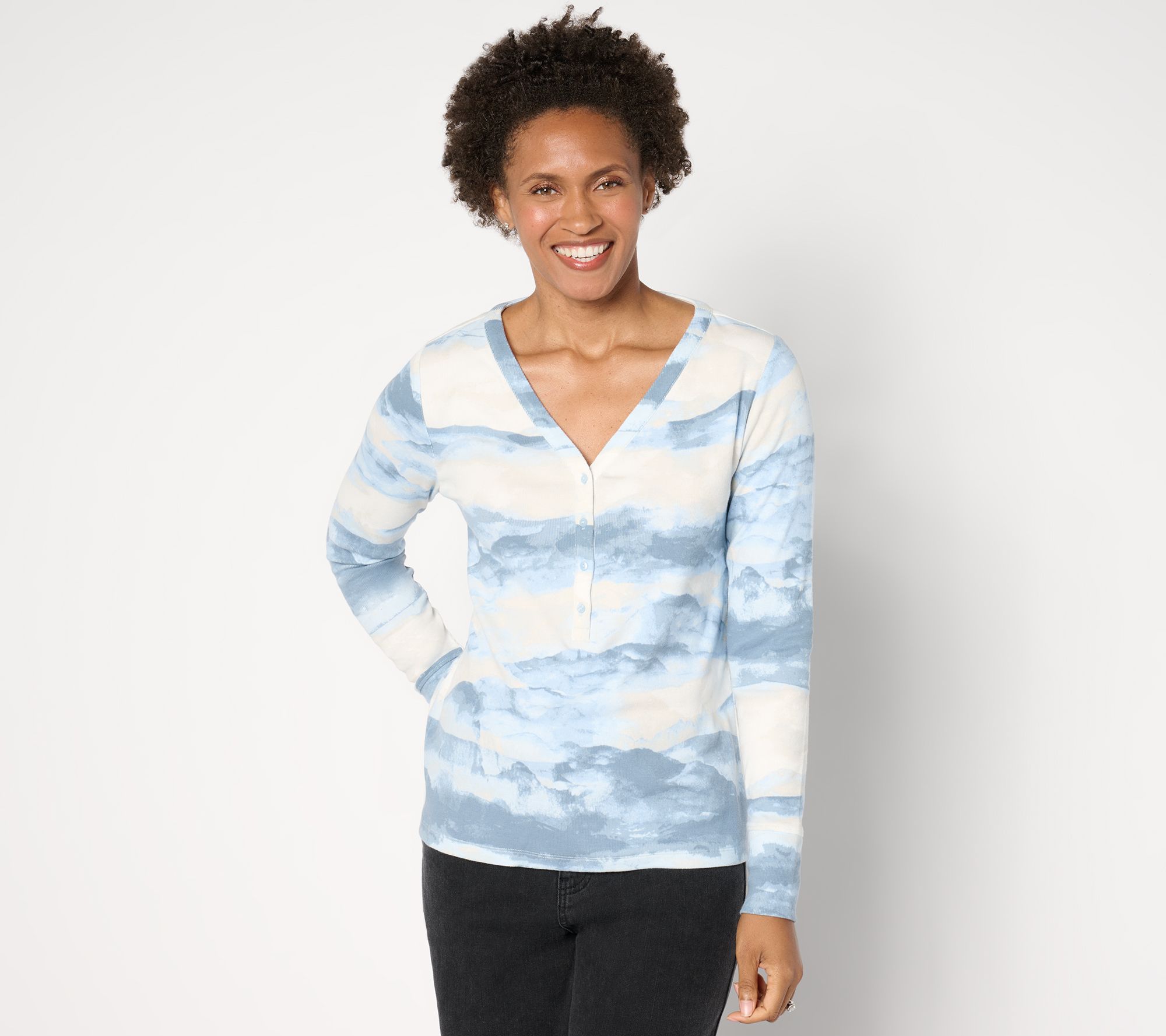 "As Is" Me by Jennie Garth Bryce Printed Rib Knit Henley Top